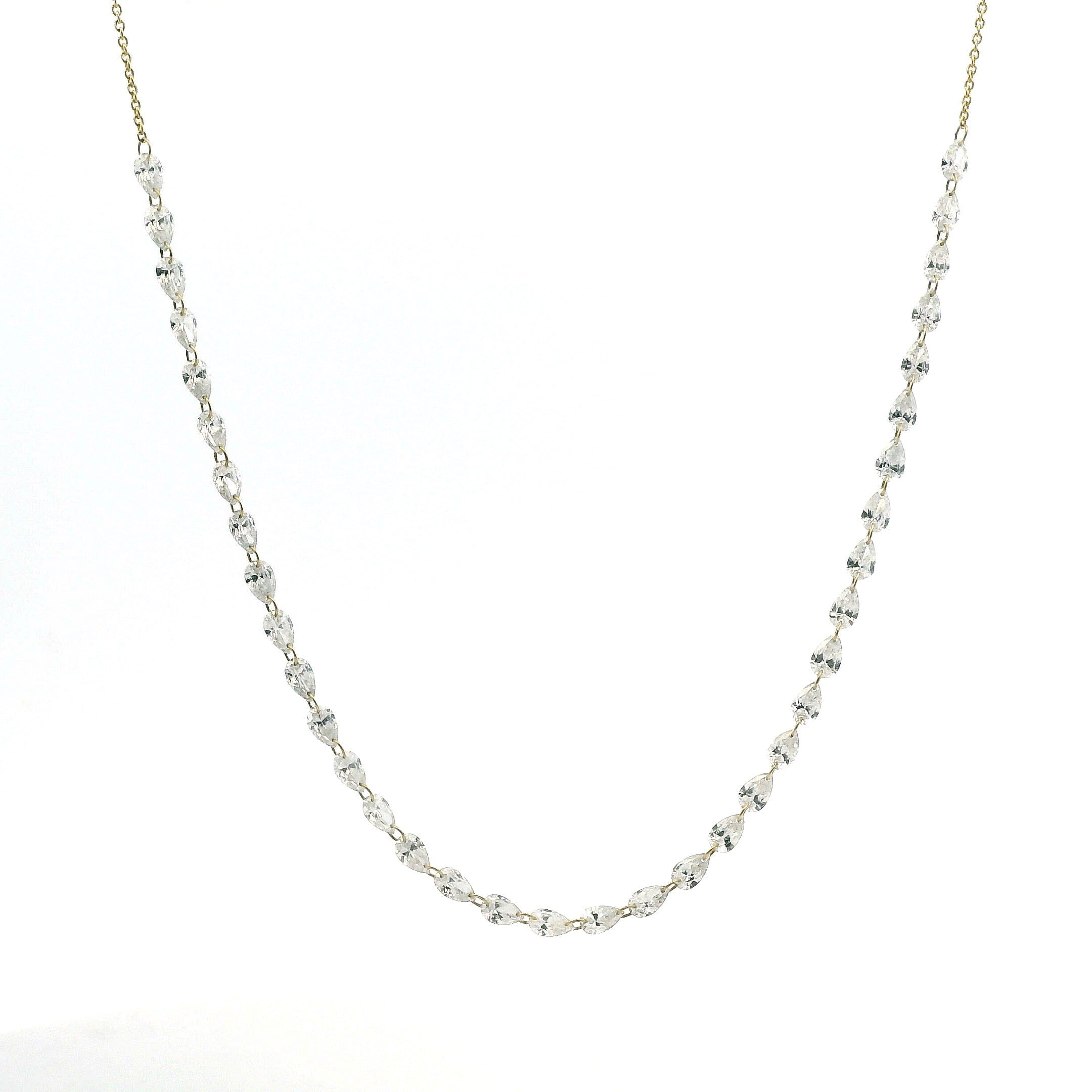 Necklace 16"-18" / Yellow Gold / 18K 18K Gold Diamond Strand invisible Set Drilled East West Pear Diamond and Chain Necklace, 3.53 carats, Lab Grown