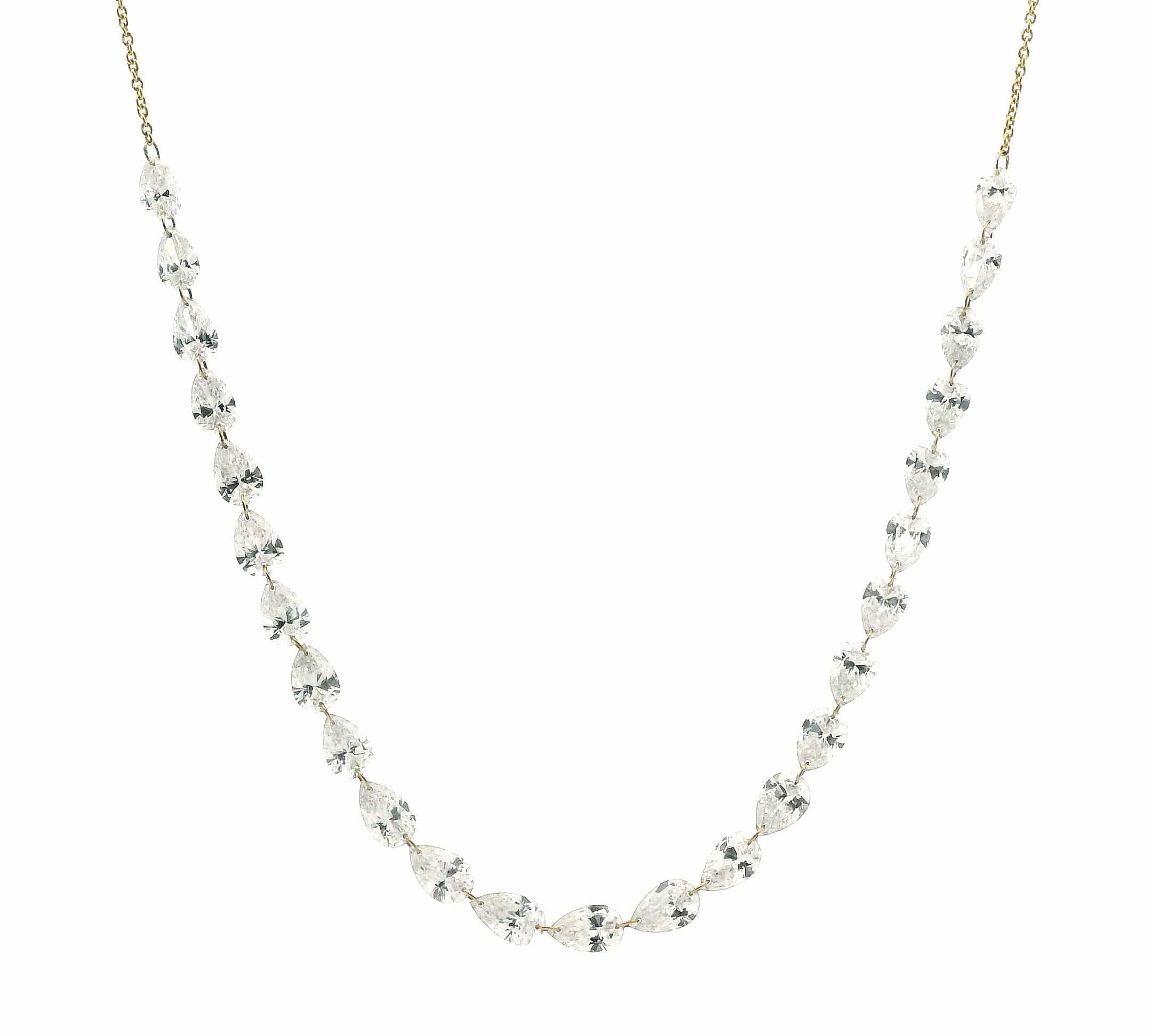 Necklace 16"-18" / Yellow Gold / 18K 18K Gold Diamond Strand invisible Set Drilled East West Pear Diamond and Chain Necklace, 6.01 carats, Lab Grown