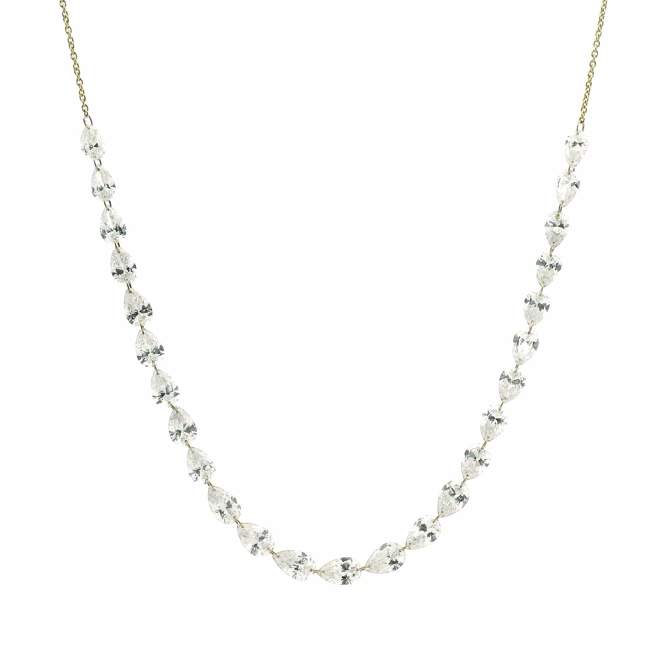 Necklace 16"-18" / Yellow Gold / 18K 18K Gold Diamond Strand invisible Set Drilled East West Pear Diamond and Chain Necklace, 6.01 carats, Lab Grown