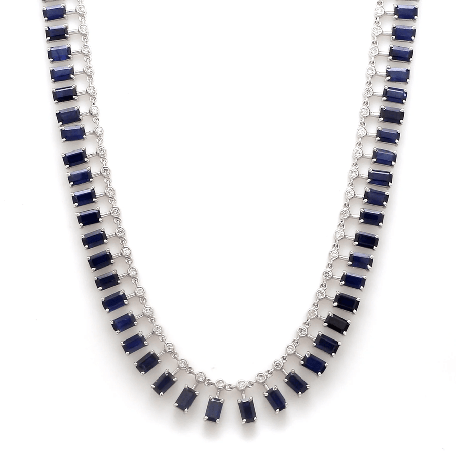 Necklace 16" / Yellow Gold / 14K 14 & 18K Diamond & Blue Sapphire Dot-Dash Necklace, Large