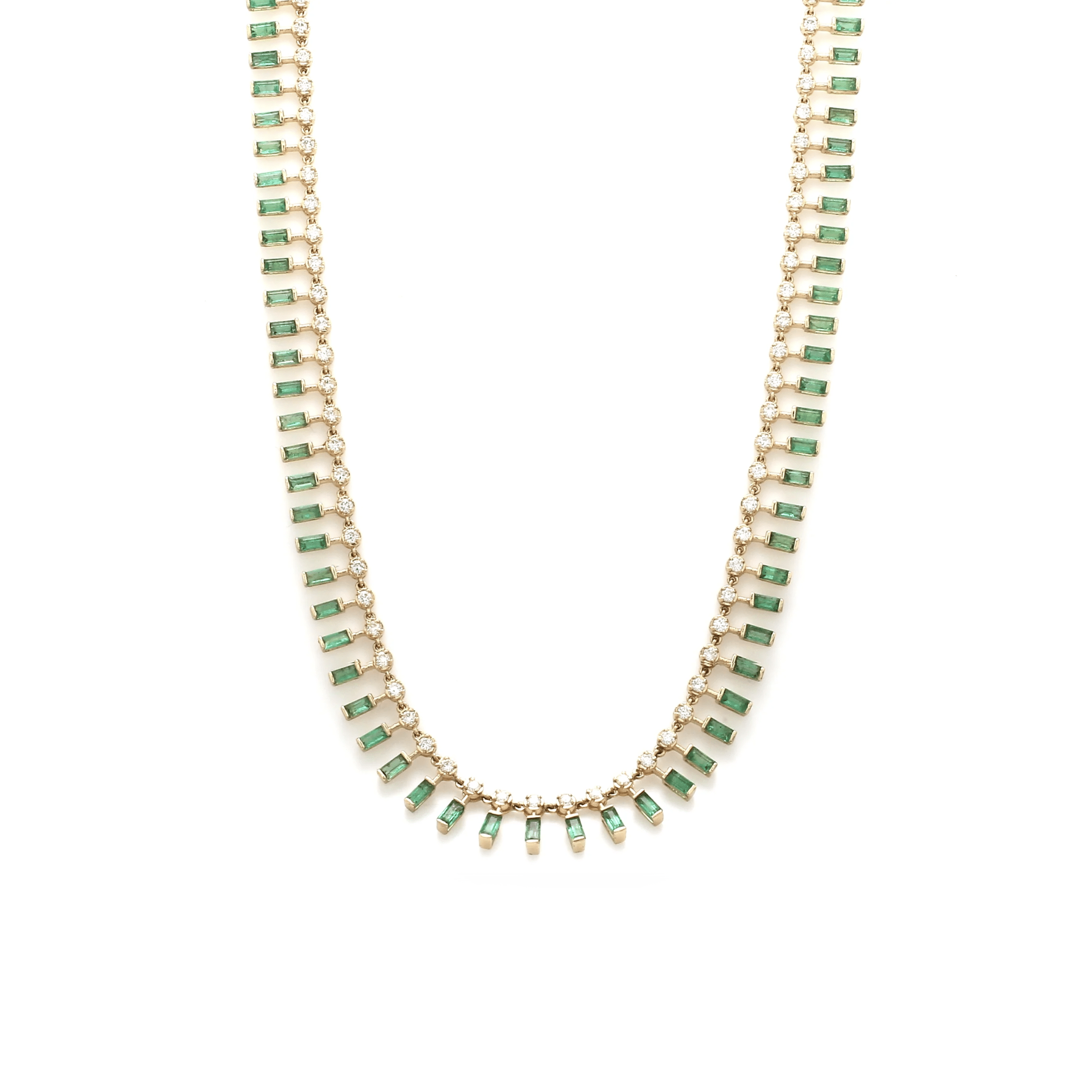 Necklace 16" / Yellow Gold / 14K 14 & 18K Diamond & Emerald Dot-Dash Necklace, 4 x 2 (Medium)