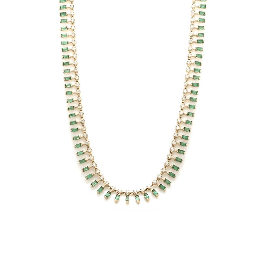 Necklace 16" / Yellow Gold / 14K 14 & 18K Diamond & Emerald Dot-Dash Necklace, 4 x 2 (Medium)