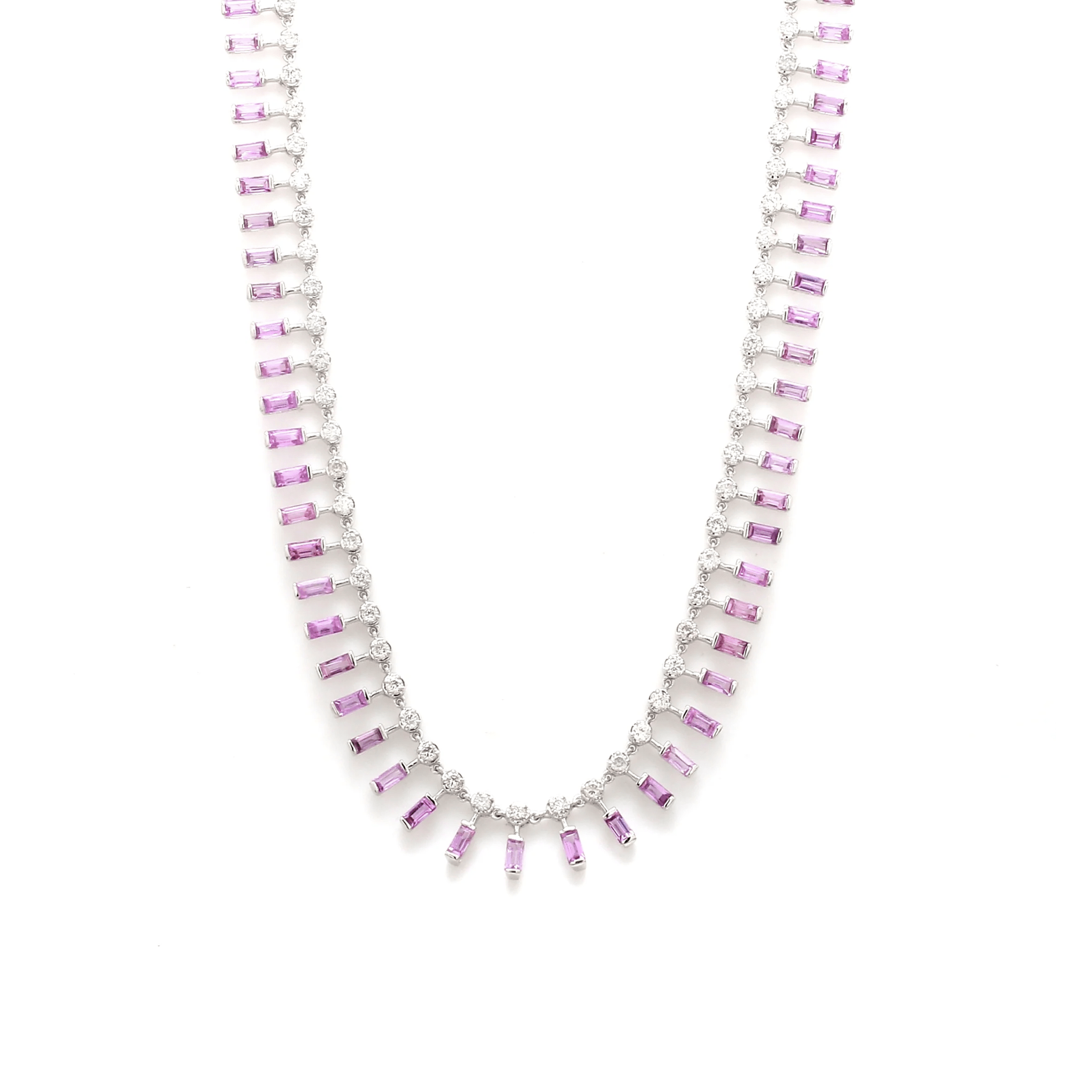 Necklace 16" / Yellow Gold / 14K 14 & 18K Diamond & Pink Sapphire Dot-Dash Necklace