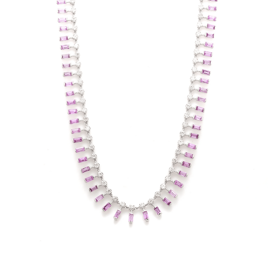 Necklace 16" / Yellow Gold / 14K 14 & 18K Diamond & Pink Sapphire Dot-Dash Necklace