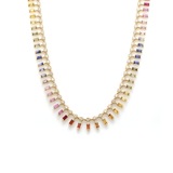 Necklace 16" / Yellow Gold / 14K 14 & 18K Diamond & Rainbow Sapphire Dot-Dash Necklace