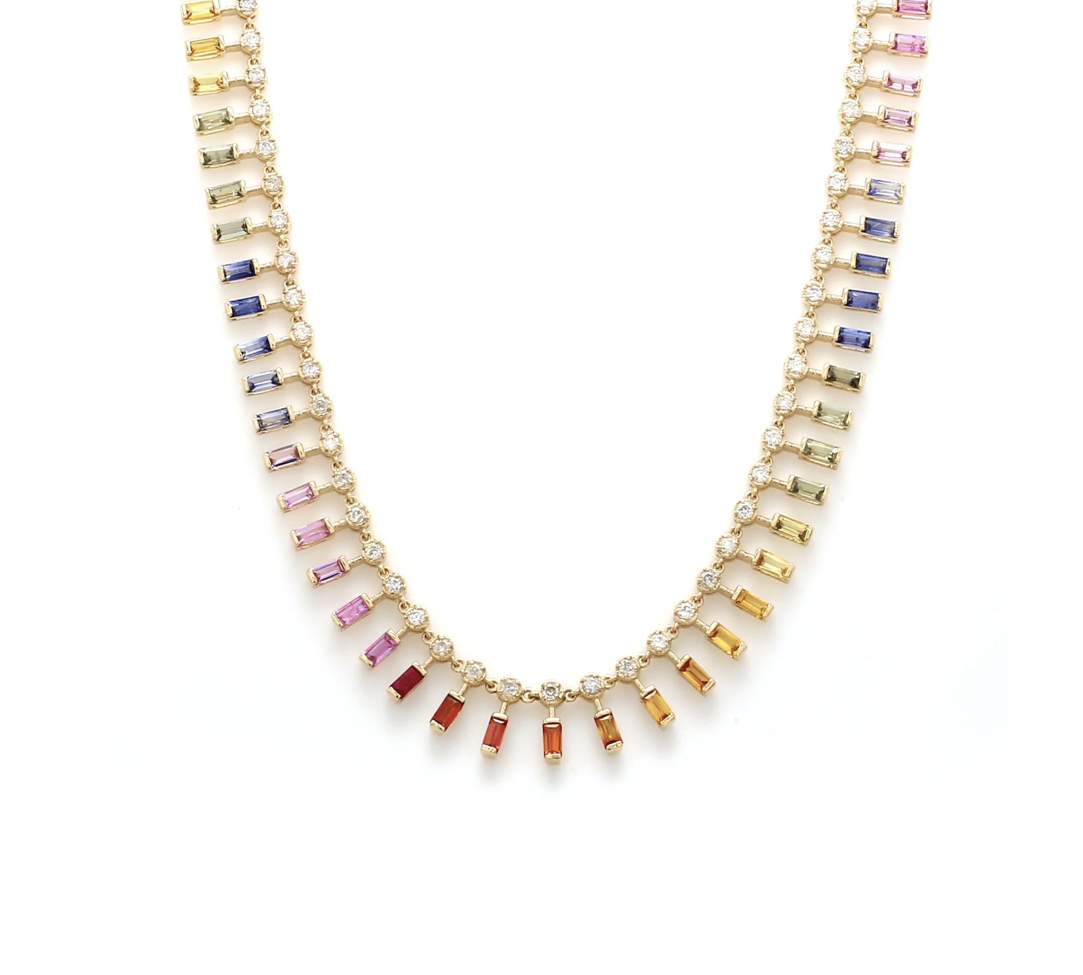 Necklace 16" / Yellow Gold / 14K 14 & 18K Diamond & Rainbow Sapphire Dot-Dash Necklace