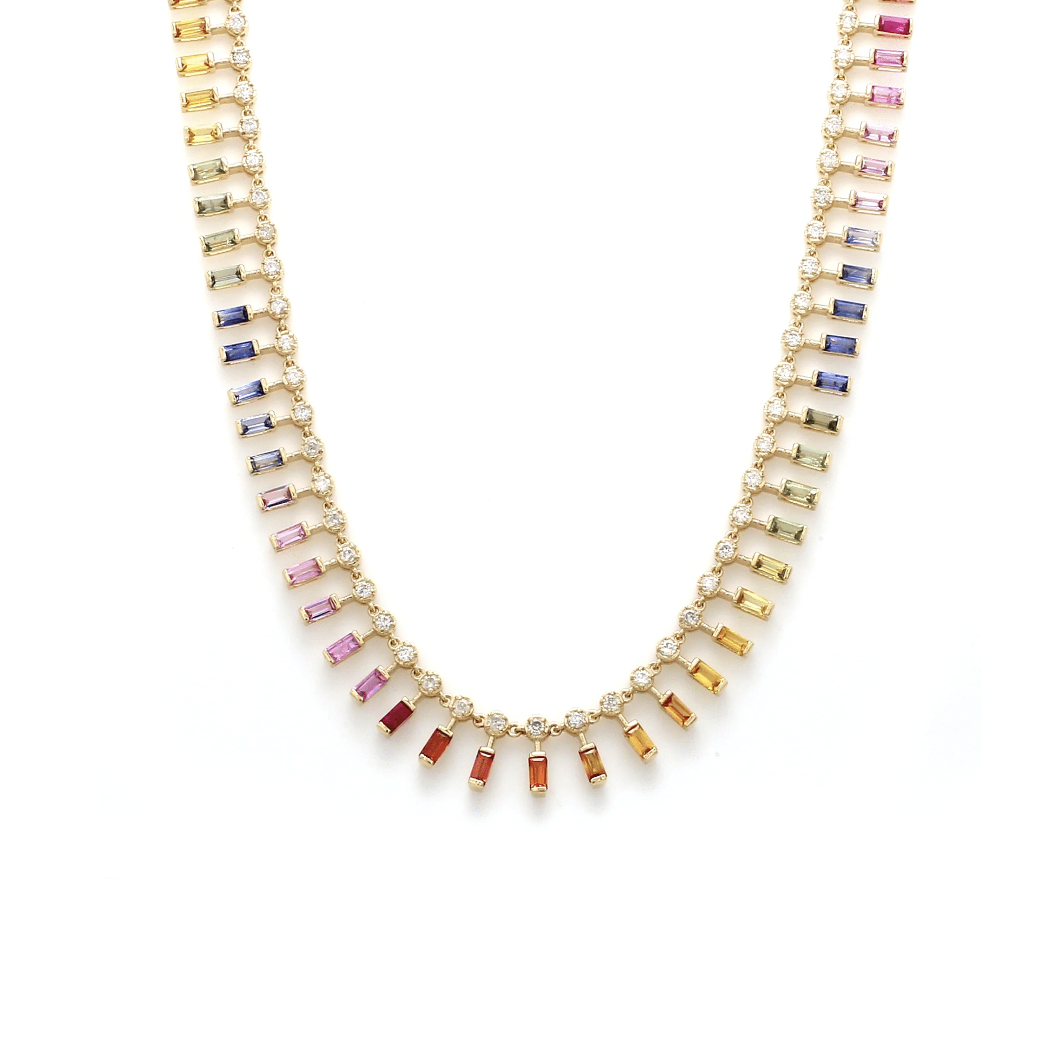 Necklace 16" / Yellow Gold / 14K 14 & 18K Diamond & Rainbow Sapphire Dot-Dash Necklace
