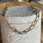 Necklace 16" / Yellow Gold / 14K 14K Gold Two Pave Links Paper Clip Chain Necklace