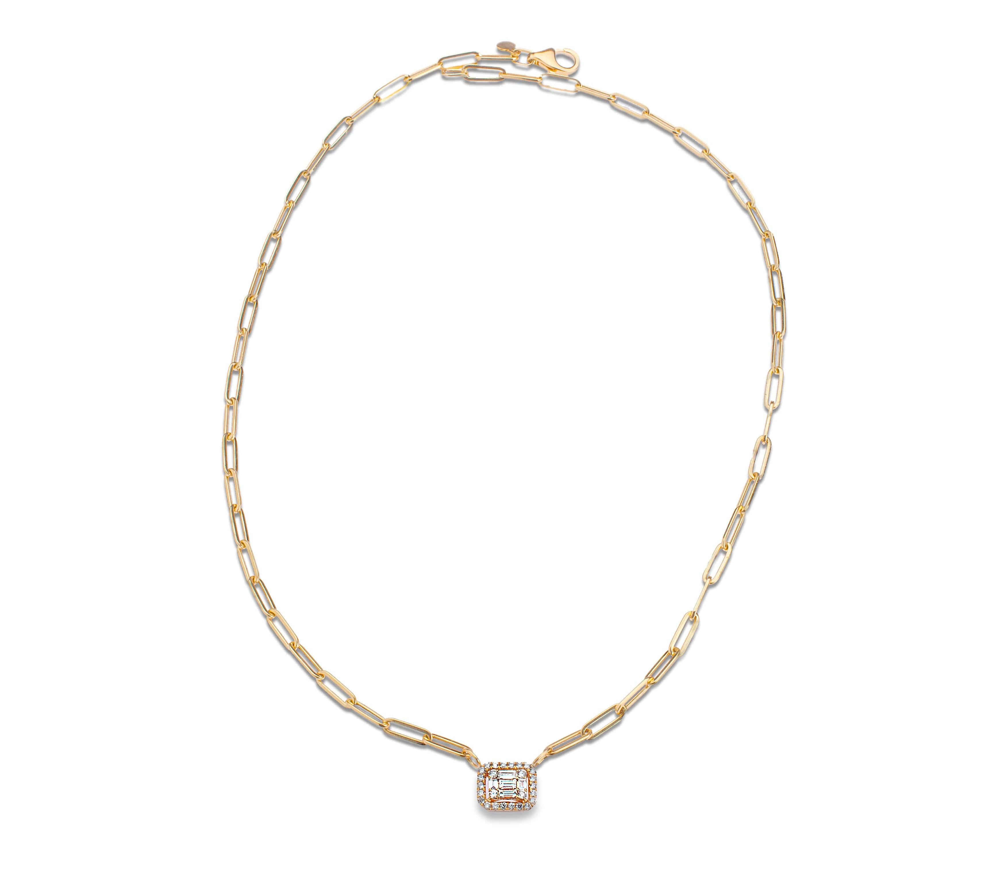 Necklace 16" / Yellow Gold / 14K Diamond on Diamond Pendant Paper Clip Chain Necklace