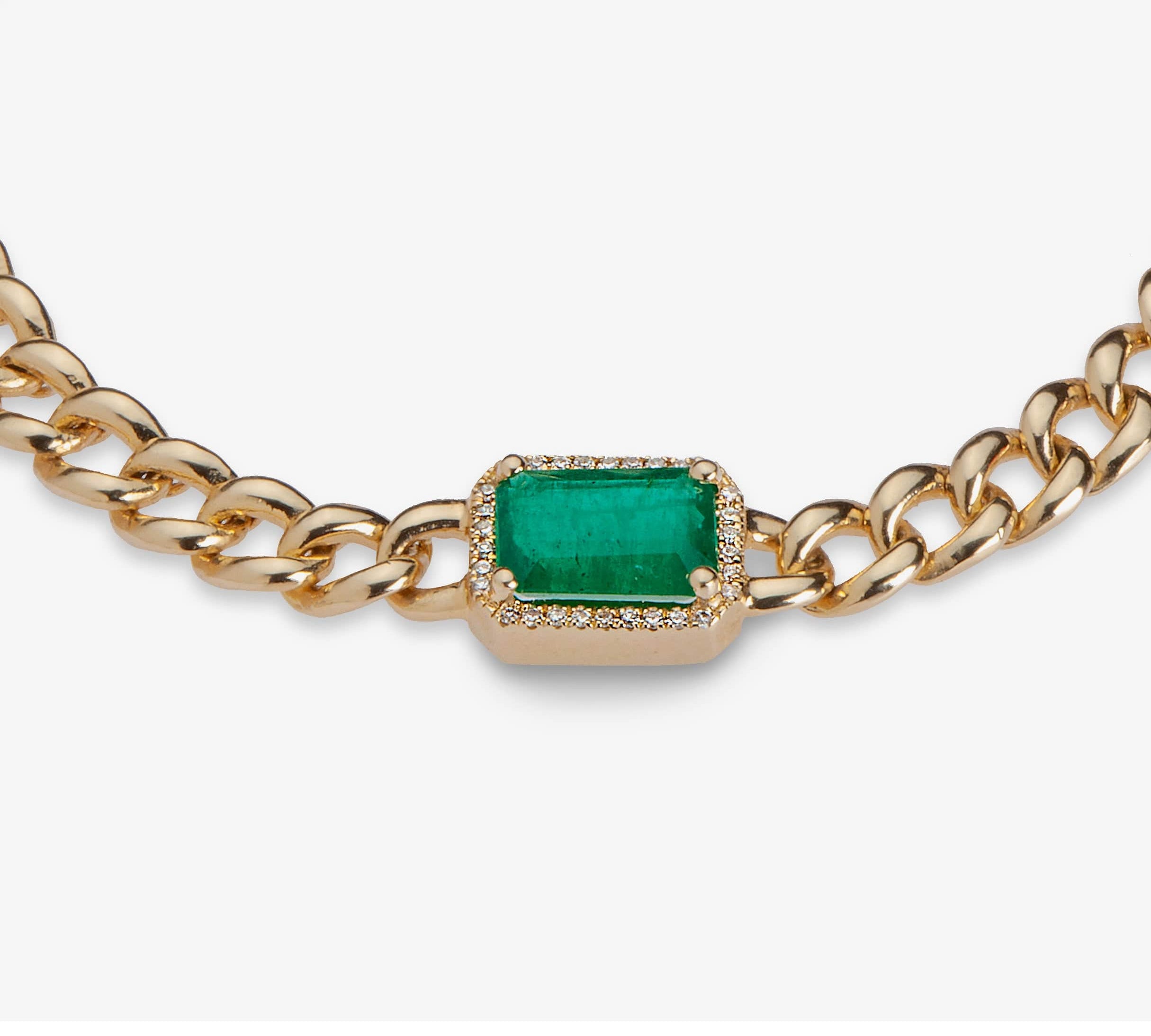 Necklace 16" / Yellow Gold / 14K Emerald and Diamond Cuban Chain Necklace