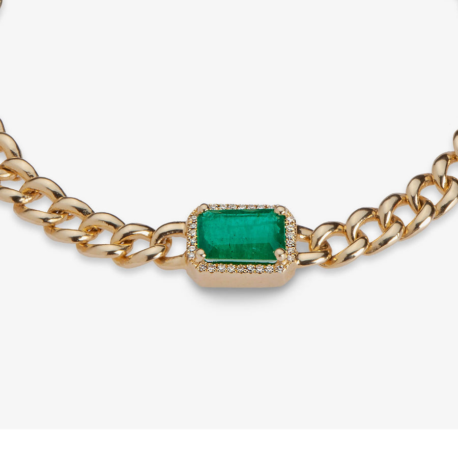 Necklace 16" / Yellow Gold / 14K Emerald and Diamond Cuban Chain Necklace