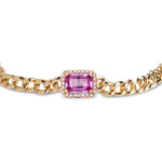 Necklace 16" / Yellow Gold / 14K Pink Sapphire and Diamond Cuban Link Chain Necklace