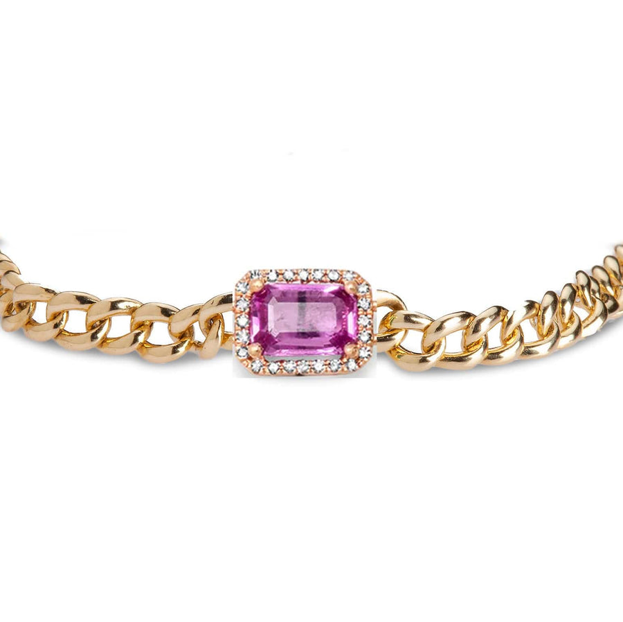 Necklace 16" / Yellow Gold / 14K Pink Sapphire and Diamond Cuban Link Chain Necklace