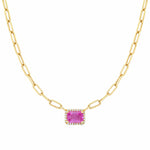 Necklace 16" / Yellow Gold / 14K Pink Sapphire and Diamond Paper Clips Chain Necklace