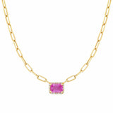 Necklace 16" / Yellow Gold / 14K Pink Sapphire and Diamond Paper Clips Chain Necklace