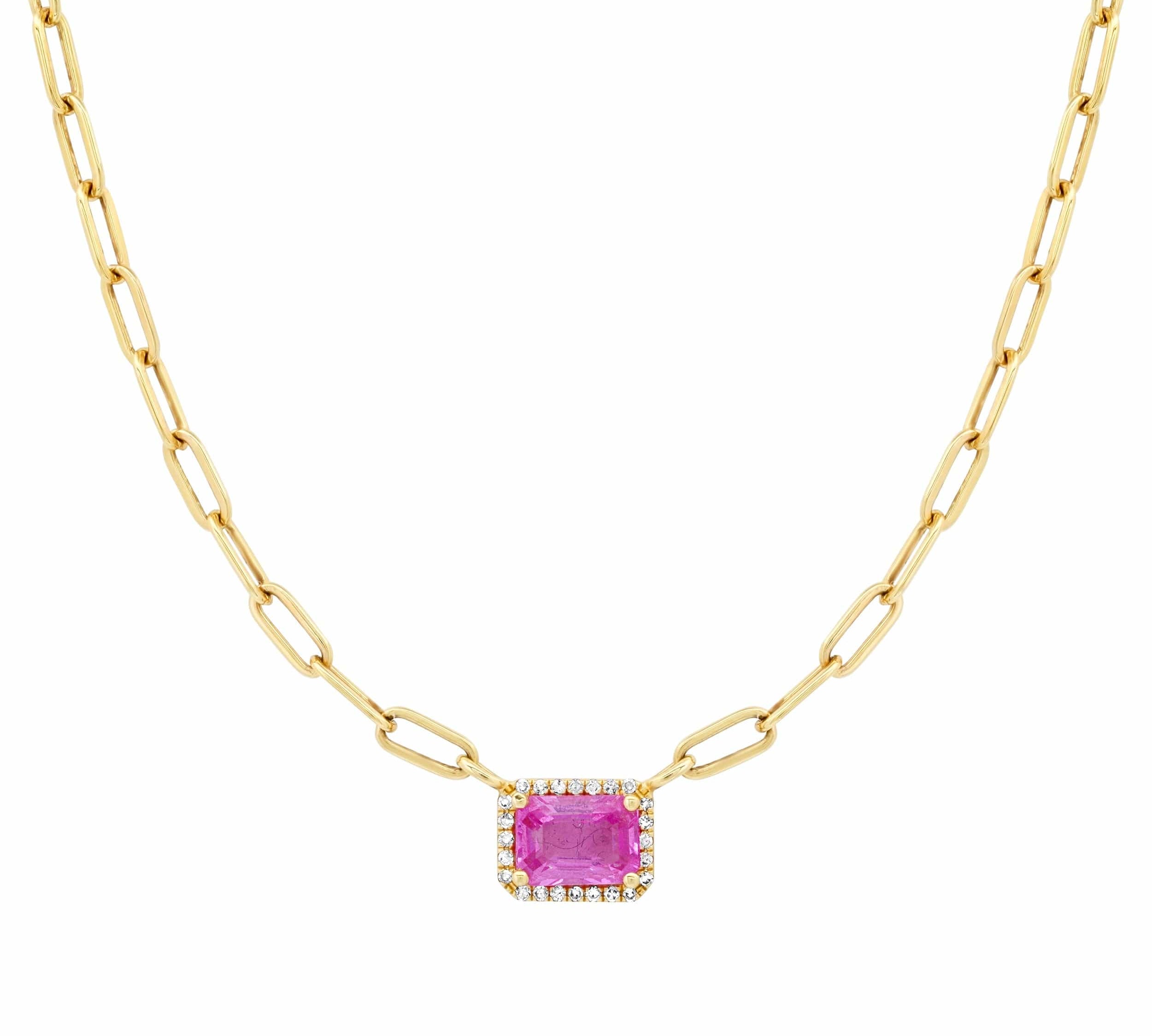 Necklace 16" / Yellow Gold / 14K Pink Sapphire and Diamond Paper Clips Chain Necklace