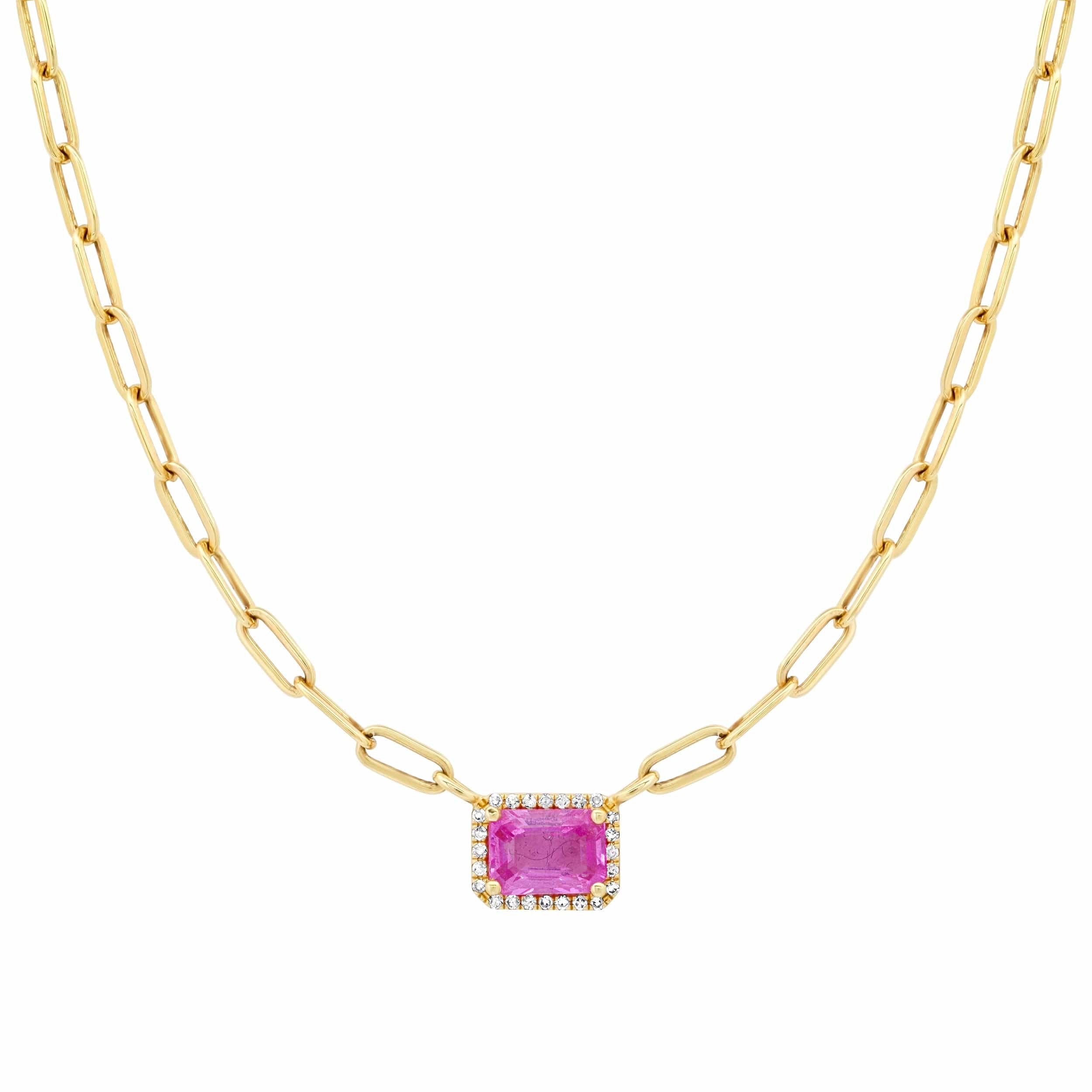 Necklace 16" / Yellow Gold / 14K Pink Sapphire and Diamond Paper Clips Chain Necklace
