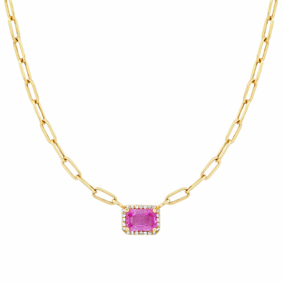 Necklace 16" / Yellow Gold / 14K Pink Sapphire and Diamond Paper Clips Chain Necklace