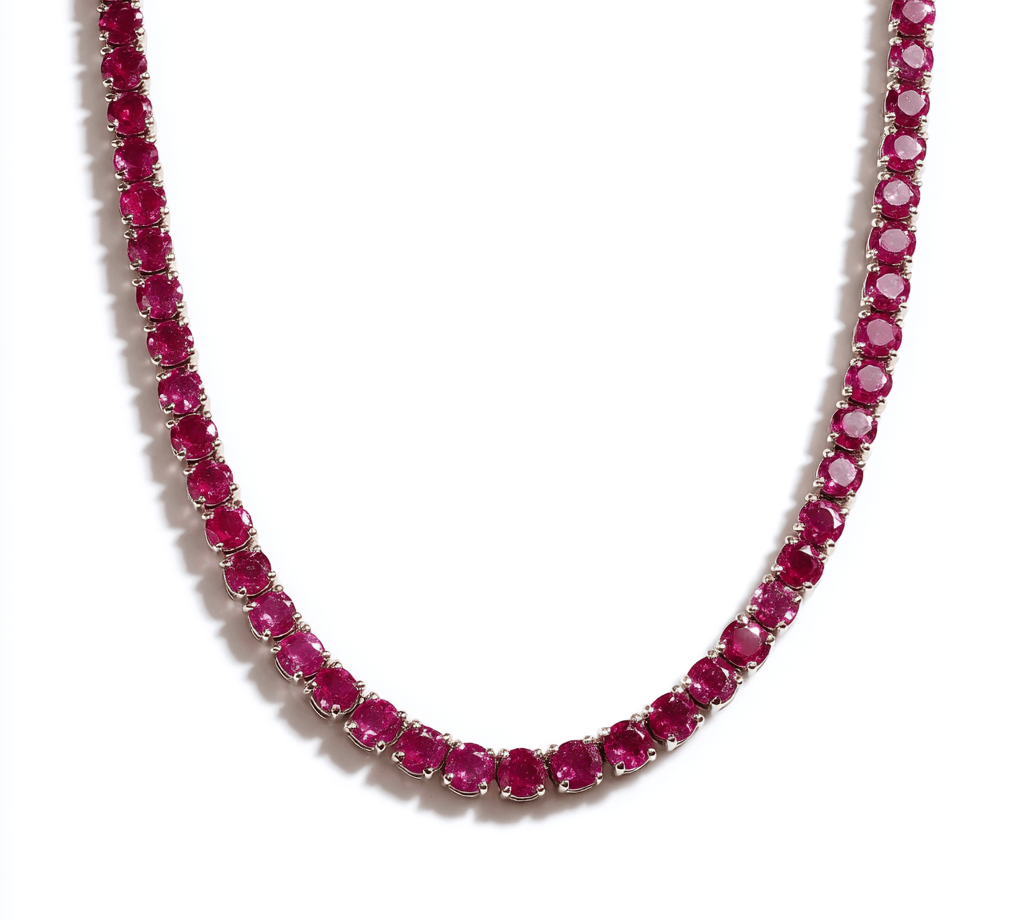 Necklace 16" / Yellow Gold / 14K Ruby Tennis Necklace 4-Prong, 10+ carats