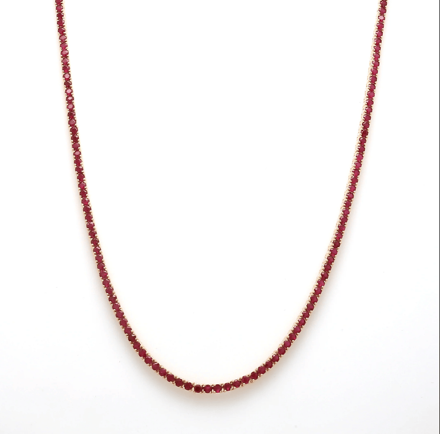 Necklace 16" / Yellow Gold / 14K Ruby Tennis Necklace 4-Prong