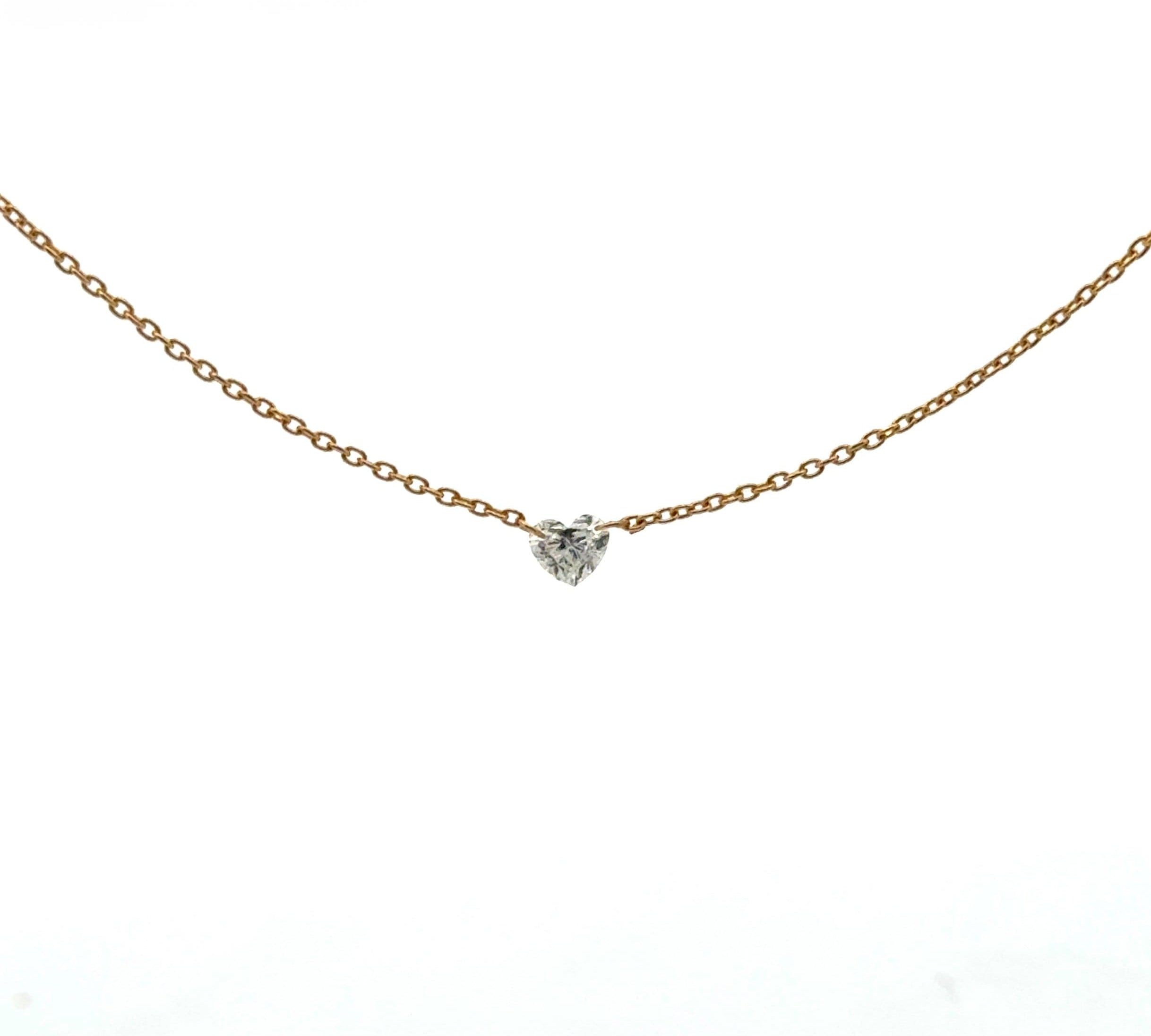 Necklace 16" / Yellow Gold / 18K 18K Gold Diamond Heart invisible Set Drilled Diamond and Chain Necklace