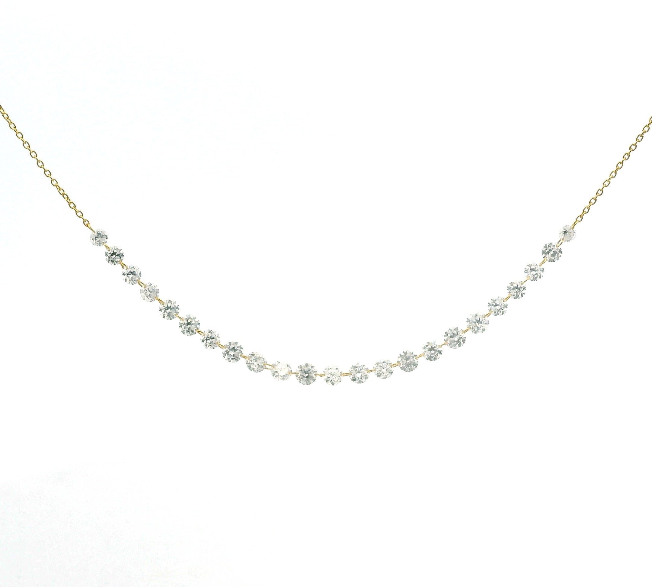 Necklace 16" / Yellow Gold / 18K 18K Gold Diamond Strand invisible Set Drilled Diamond and Chain Necklace, 2.45 carats