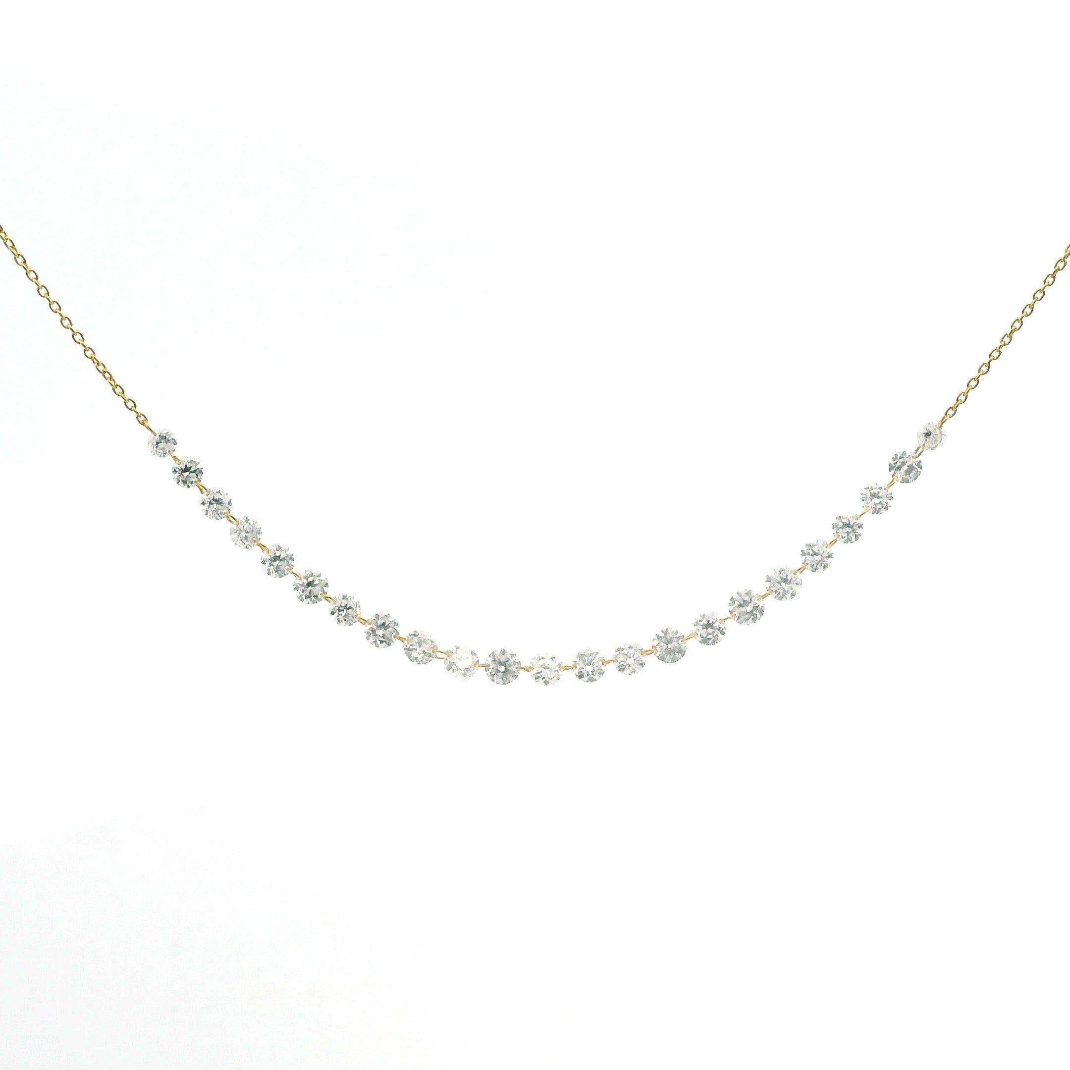 Necklace 16" / Yellow Gold / 18K 18K Gold Diamond Strand invisible Set Drilled Diamond and Chain Necklace, 2.45 carats