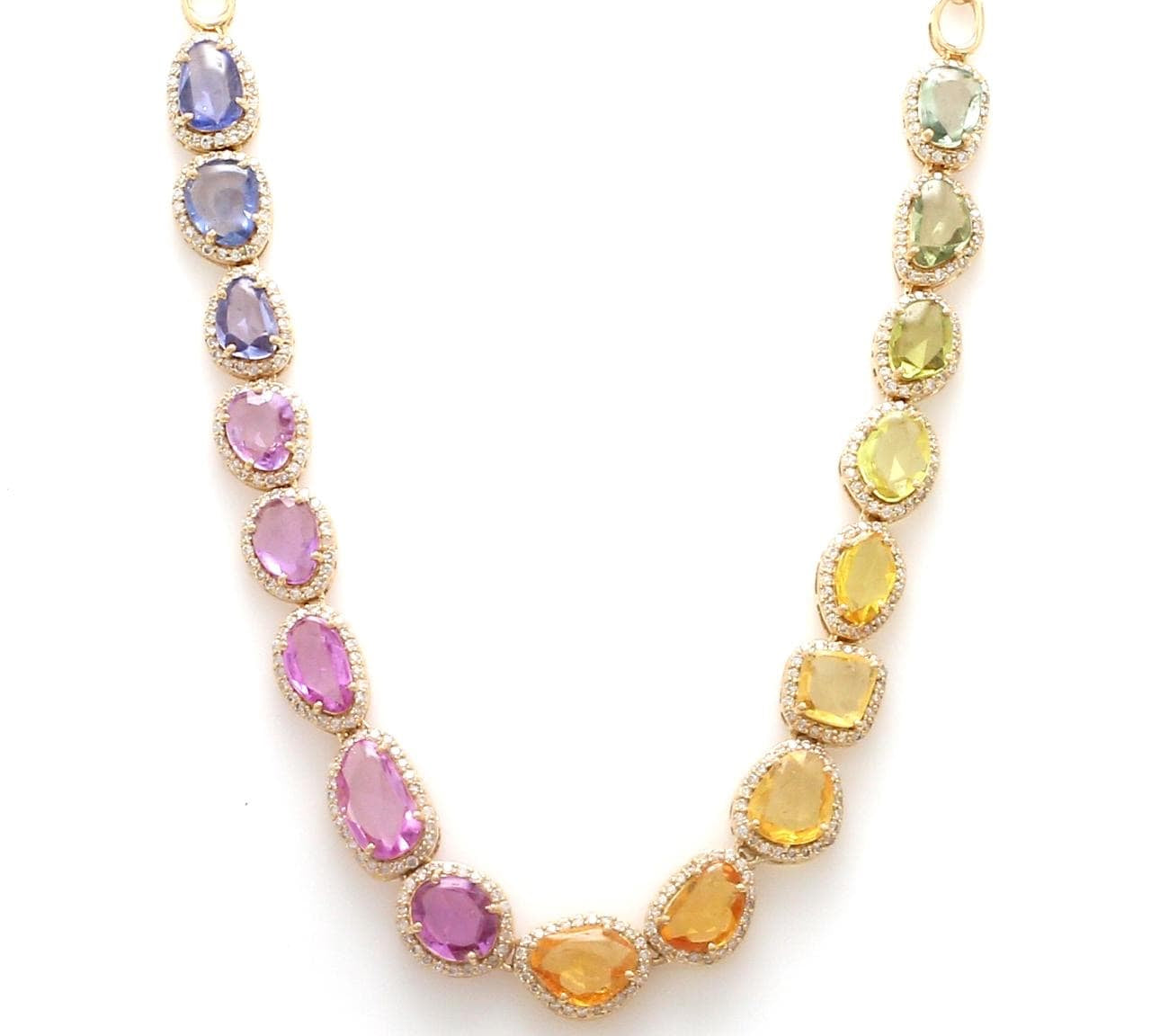 Necklace 16" / Yellow Gold / 18K 18K Rose cut Rainbow Sapphire and Diamond Necklace Necklace