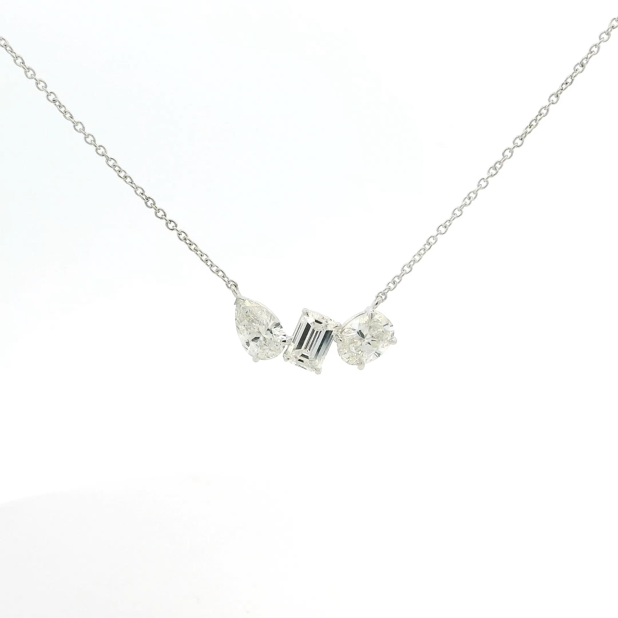 Necklace 16" / Yellow Gold / 18K Three Diamond Necklace, Lab Grown