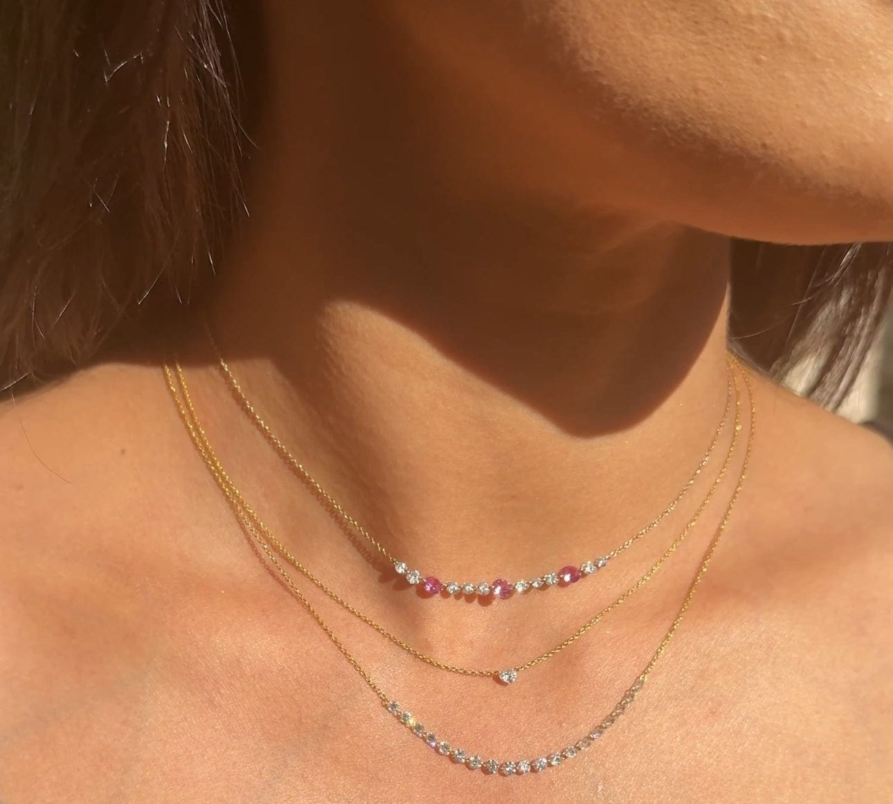 Necklace 18K Gold Diamond Heart invisible Set Drilled Diamond and Chain Necklace