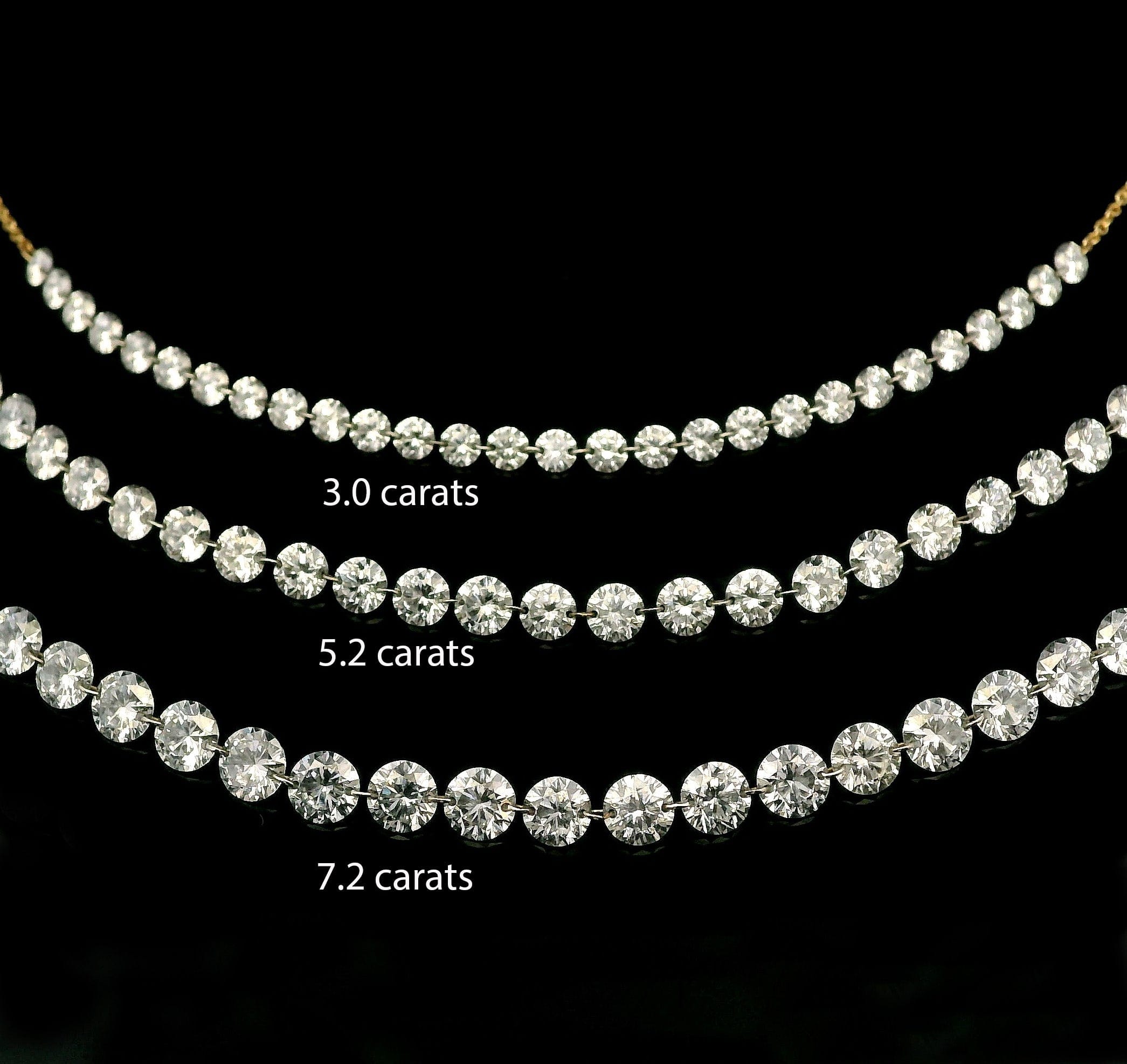 Necklace 18K Gold Diamond Strand invisible Set Drilled Diamond and Chain Necklace, 3.0 cts, Lab Grown