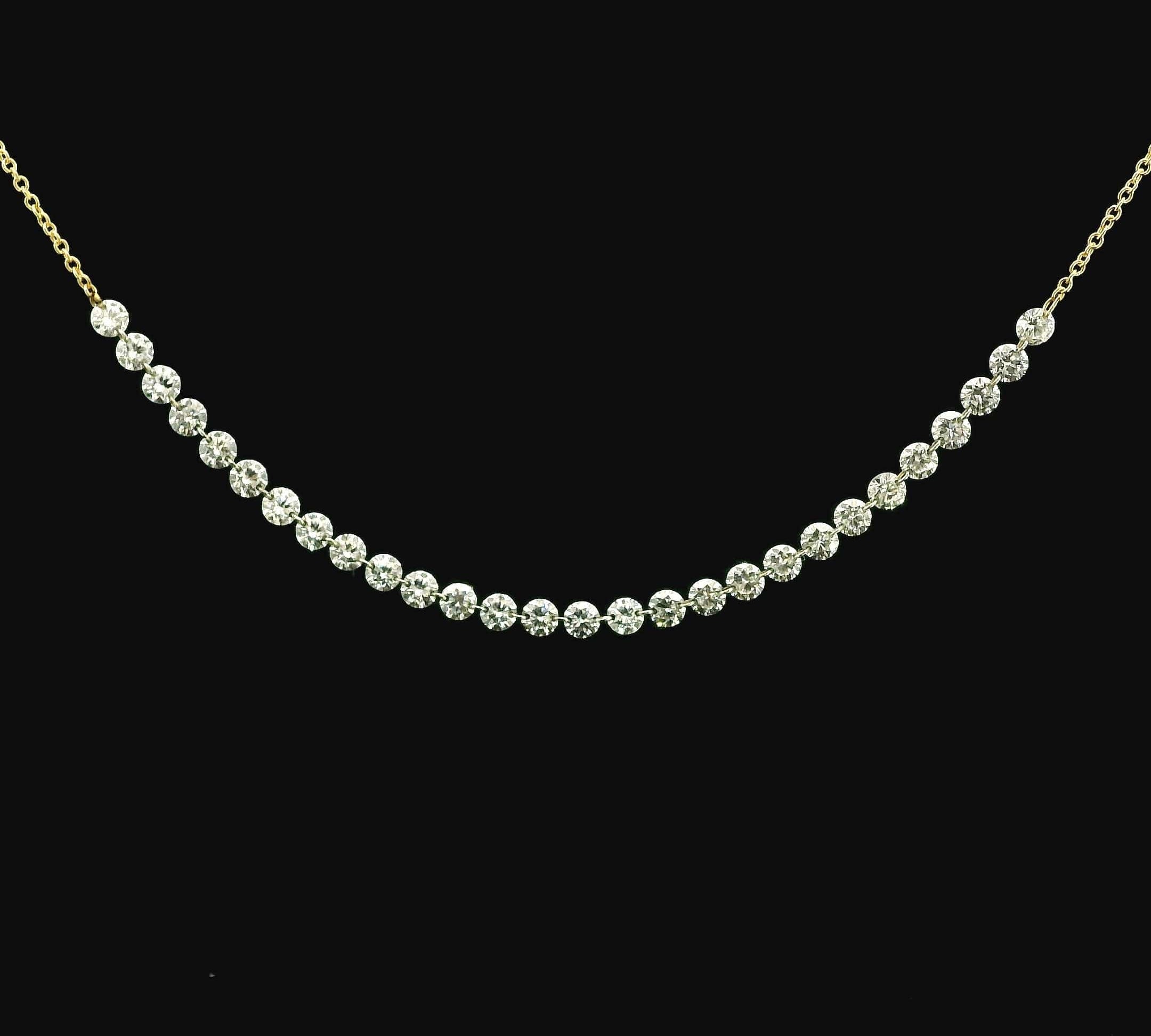 Necklace 18K Gold Diamond Strand invisible Set Drilled Diamond and Chain Necklace, 3.0 cts, Lab Grown