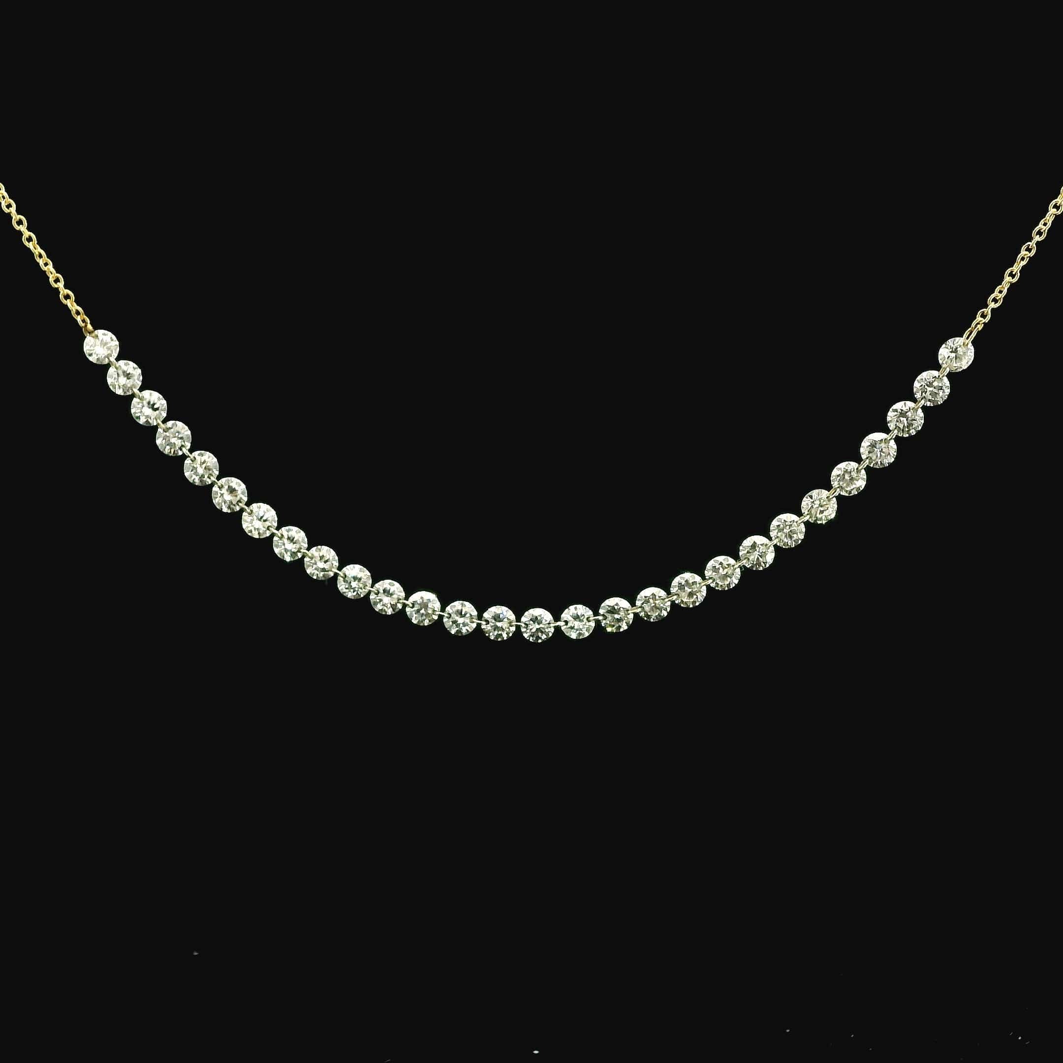 Necklace 18K Gold Diamond Strand invisible Set Drilled Diamond and Chain Necklace, 3.0 cts, Lab Grown