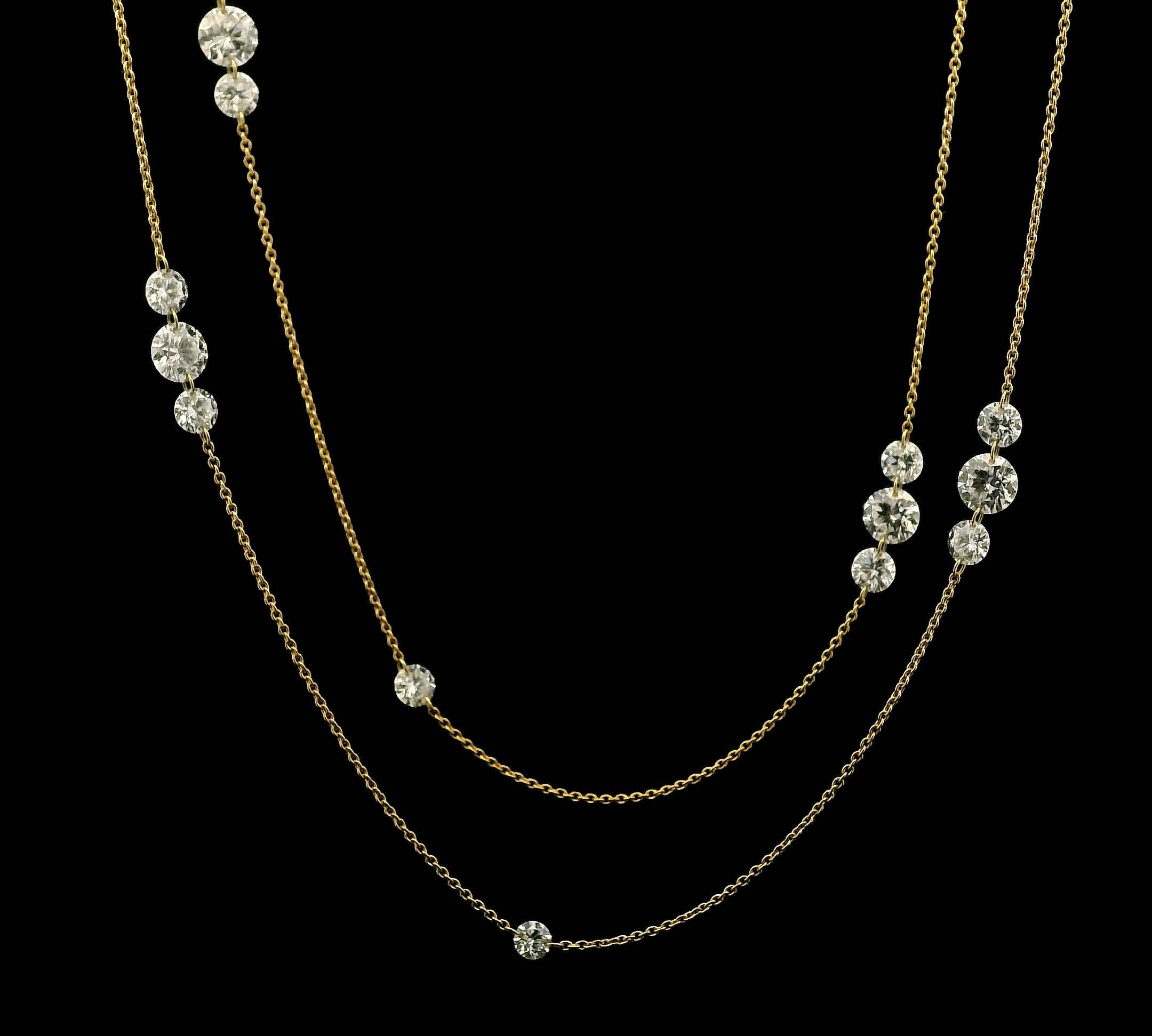 Necklace 18K Gold Diamond Strand invisible Set Drilled Diamond and Chain Necklace, 36", Lab Grown