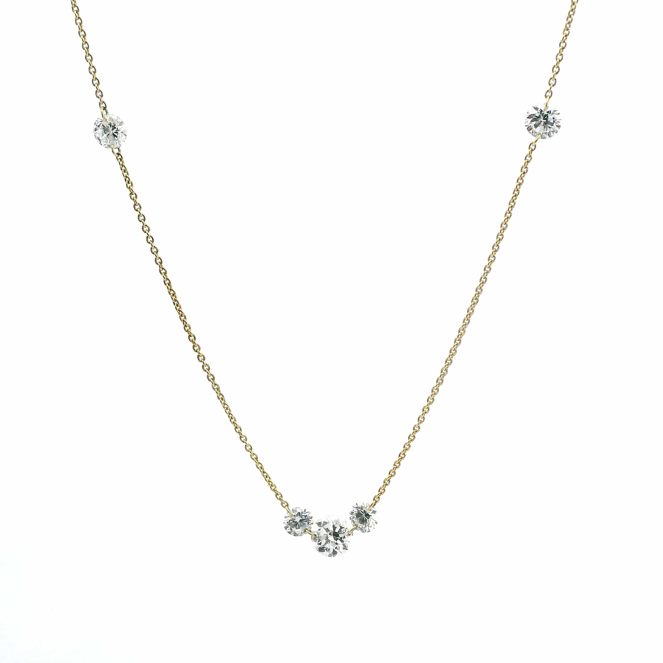Necklace 18K Gold Diamond Strand invisible Set Drilled Diamond and Chain Necklace, 36", Lab Grown