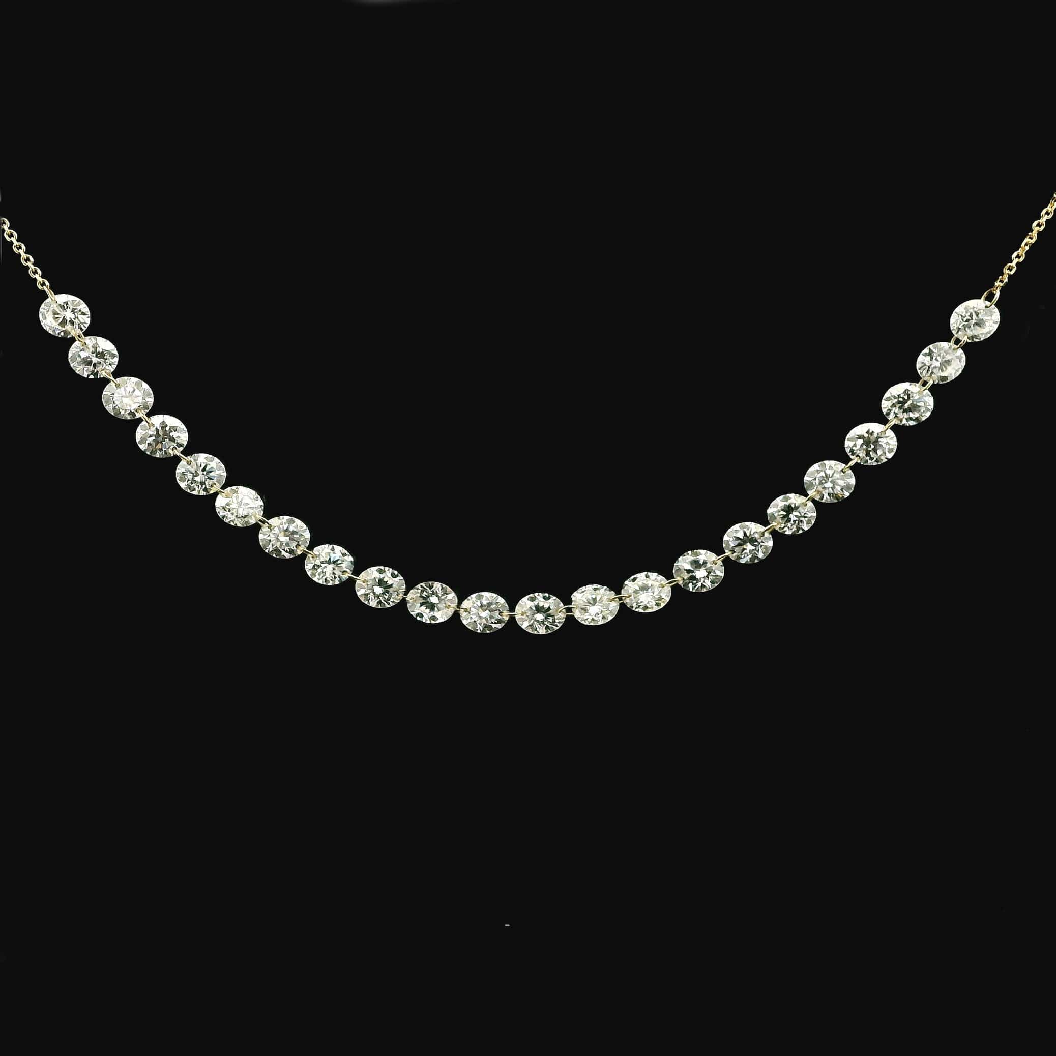 Necklace 18K Gold Diamond Strand invisible Set Drilled Diamond and Chain Necklace, 5.2 cts, Lab Grown