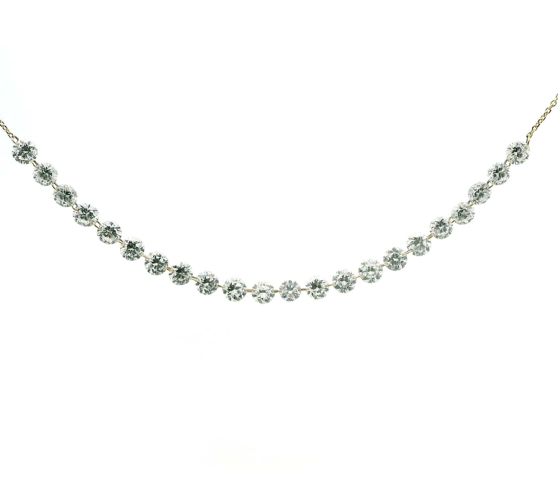 Necklace 18K Gold Diamond Strand invisible Set Drilled Diamond and Chain Necklace, 5.2 cts, Lab Grown