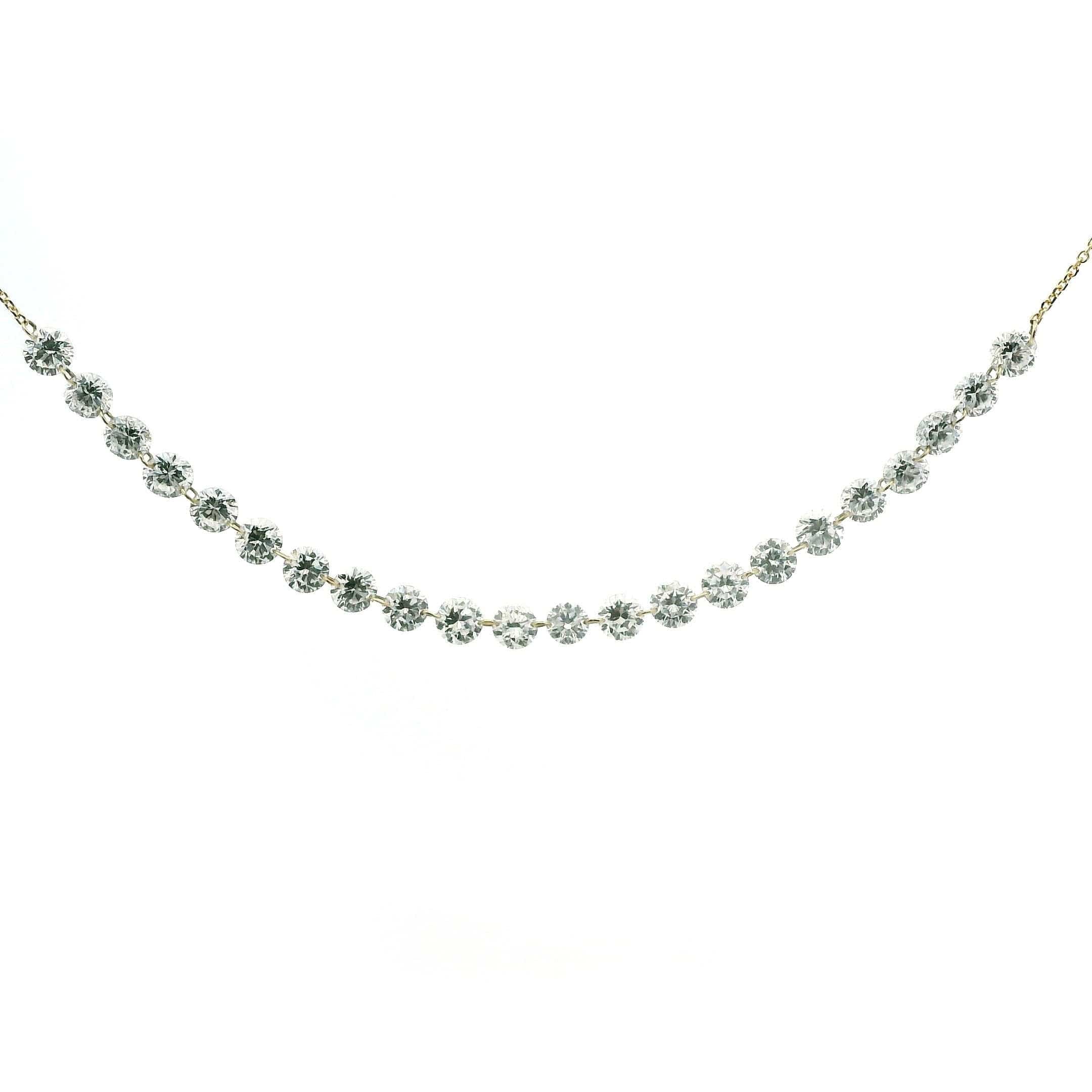 Necklace 18K Gold Diamond Strand invisible Set Drilled Diamond and Chain Necklace, 5.2 cts, Lab Grown