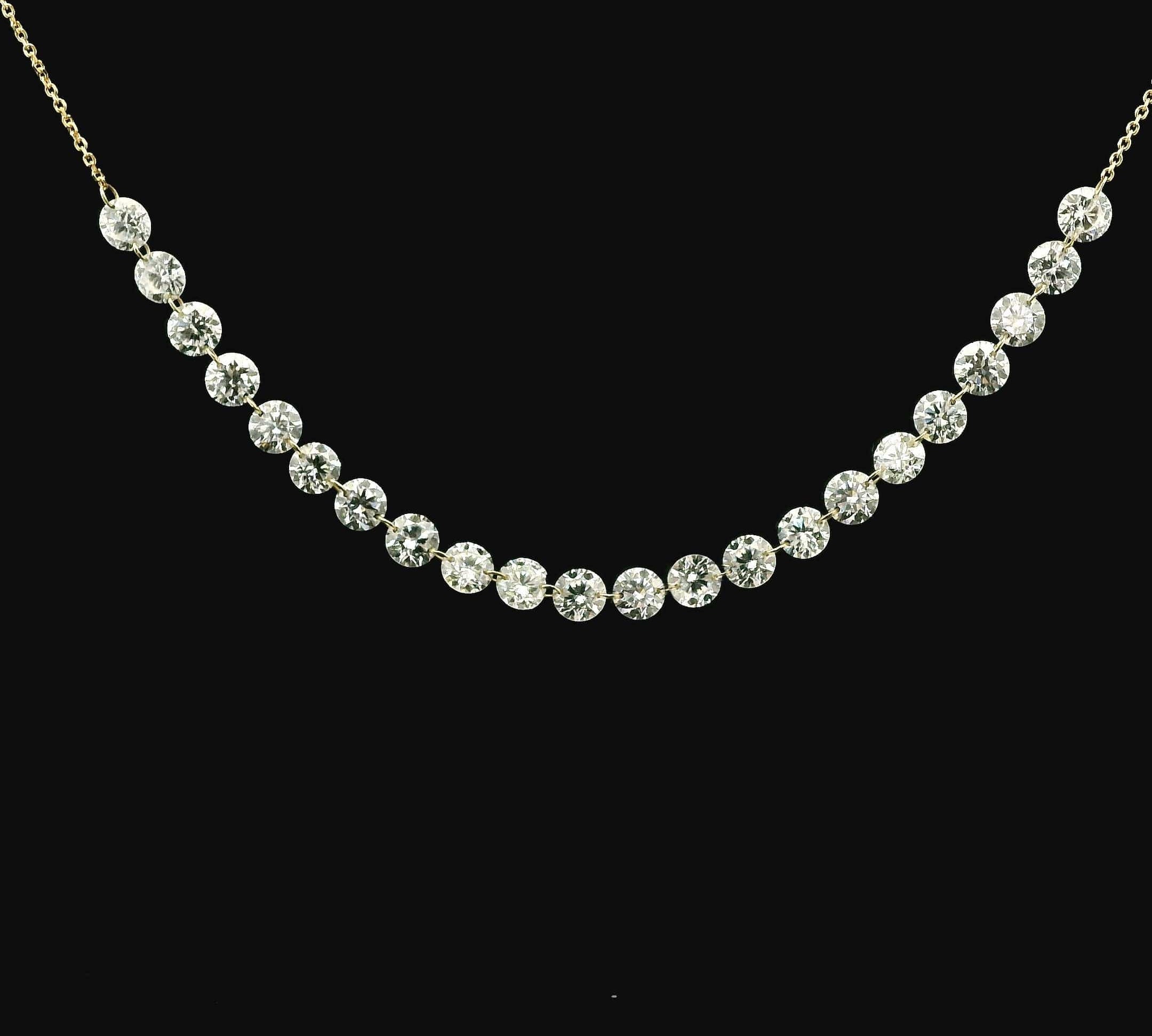 Necklace 18K Gold Diamond Strand invisible Set Drilled Diamond and Chain Necklace, 7.93 cts, Lab Grown