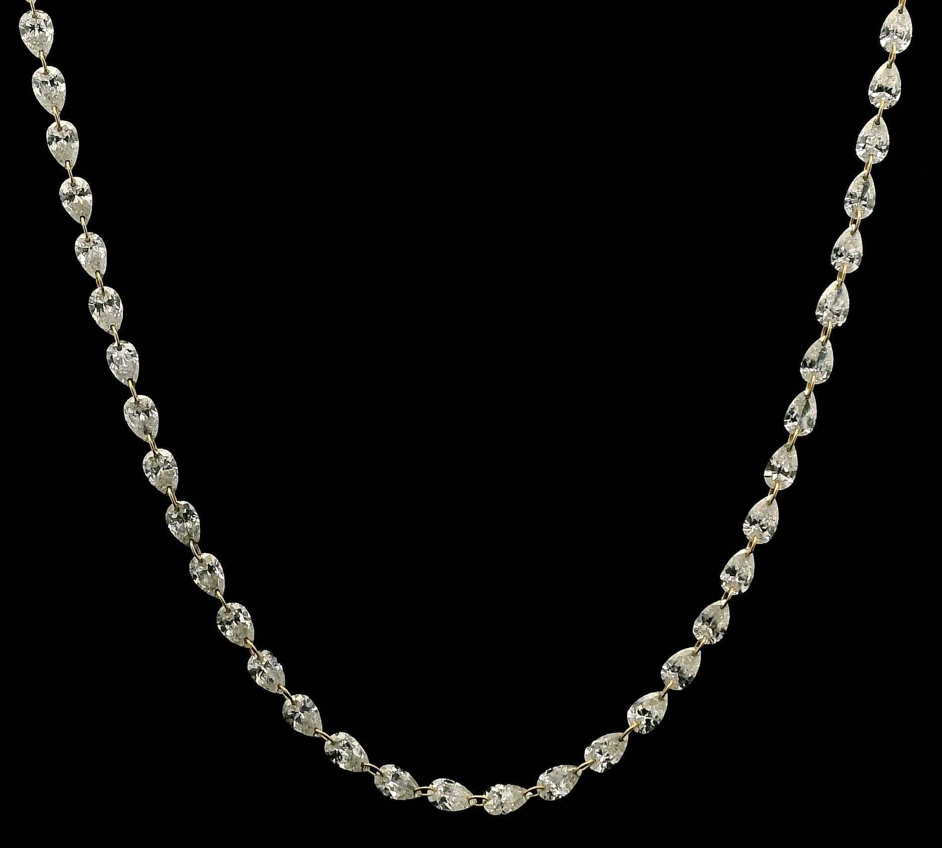 Necklace 18K Gold Diamond Strand invisible Set Drilled East West Pear Diamond and Chain Necklace, 3.53 carats, Lab Grown