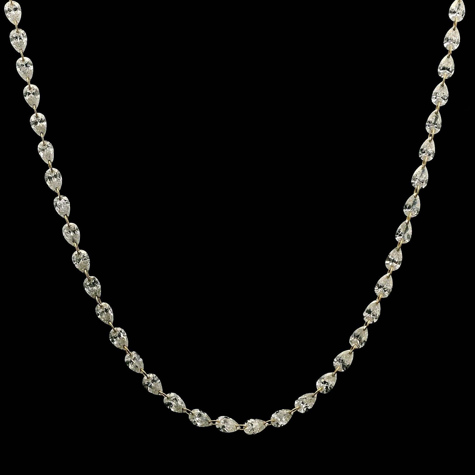 Necklace 18K Gold Diamond Strand invisible Set Drilled East West Pear Diamond and Chain Necklace, 3.53 carats, Lab Grown