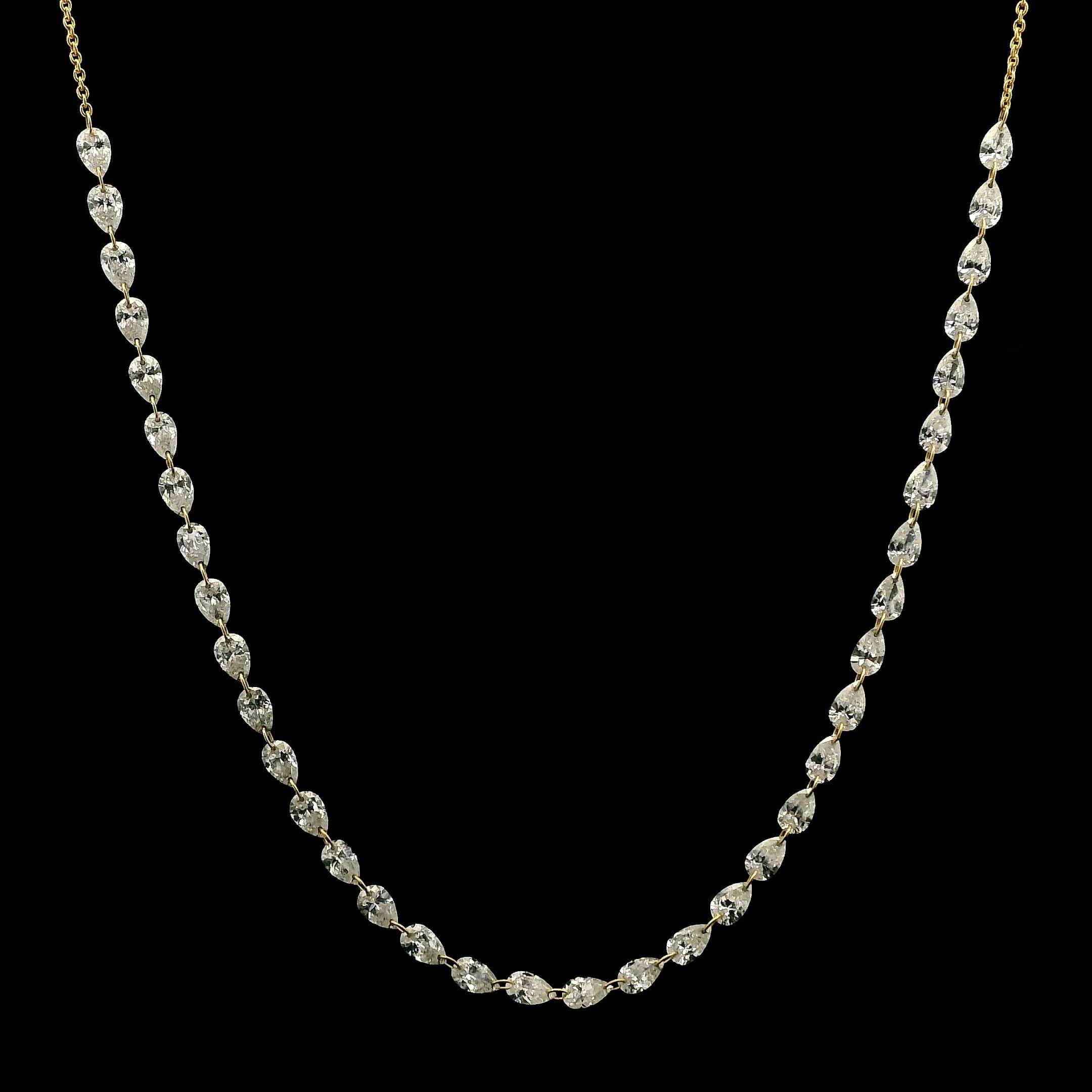 Necklace 18K Gold Diamond Strand invisible Set Drilled East West Pear Diamond and Chain Necklace, 3.53 carats, Lab Grown