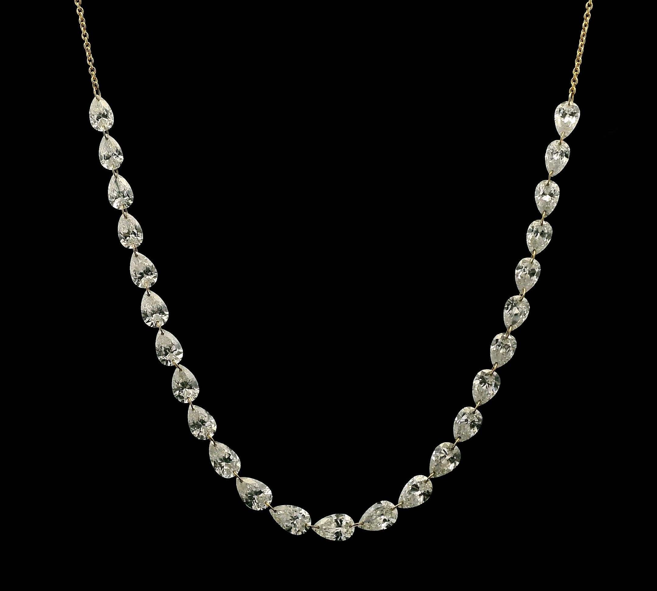 Necklace 18K Gold Diamond Strand invisible Set Drilled East West Pear Diamond and Chain Necklace, 6.01 carats, Lab Grown