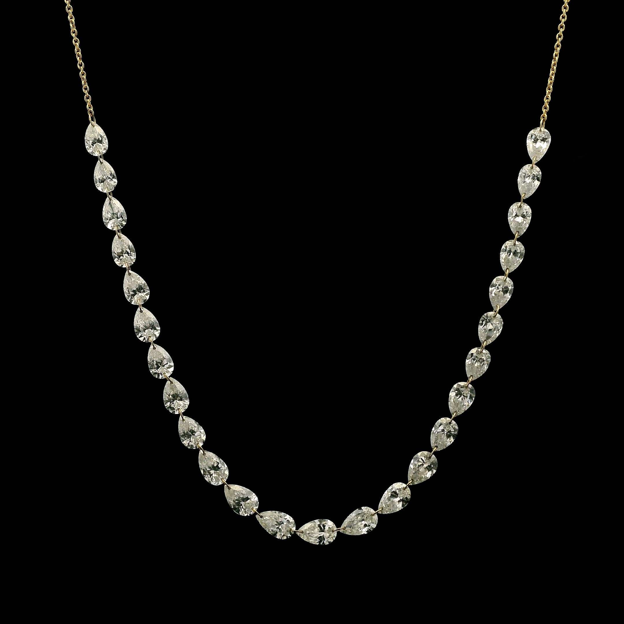 Necklace 18K Gold Diamond Strand invisible Set Drilled East West Pear Diamond and Chain Necklace, 6.01 carats, Lab Grown