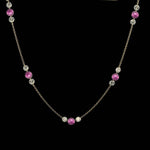 Necklace 18K Gold Invisible Set Drilled Pink Sapphire and Diamond Trio Chain Necklace