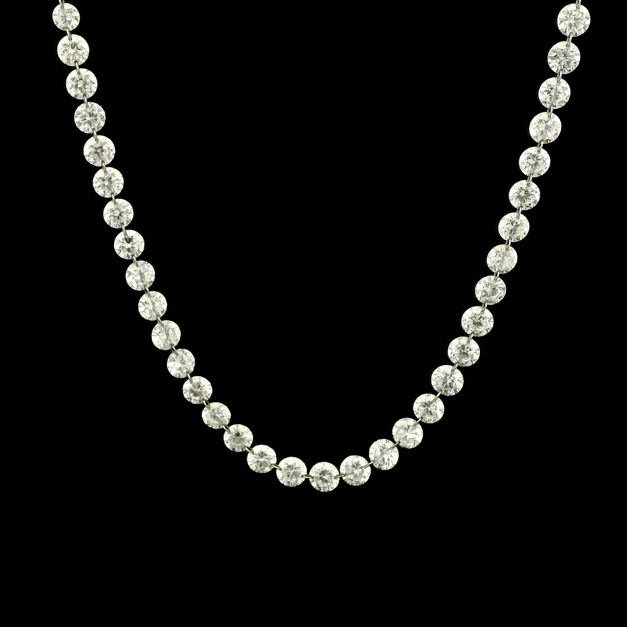 Necklace 18K Gold Invisible Set Graduated Drilled Diamond Necklace, 20 cts, Continuous Lab Grown