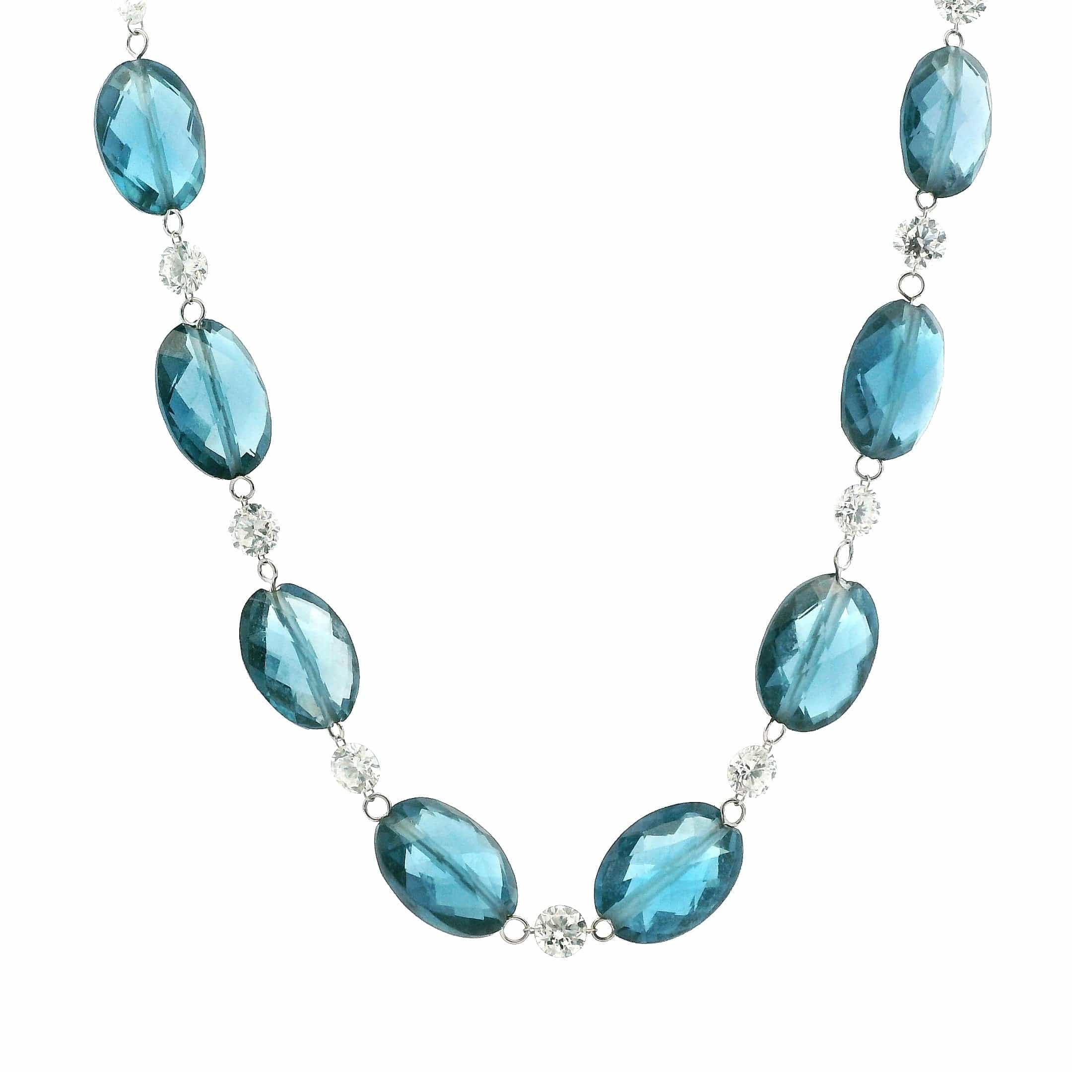 Necklace 18K Gold London Blue Topaz And Natural Diamond Beaded invisible Set Drilled Necklace