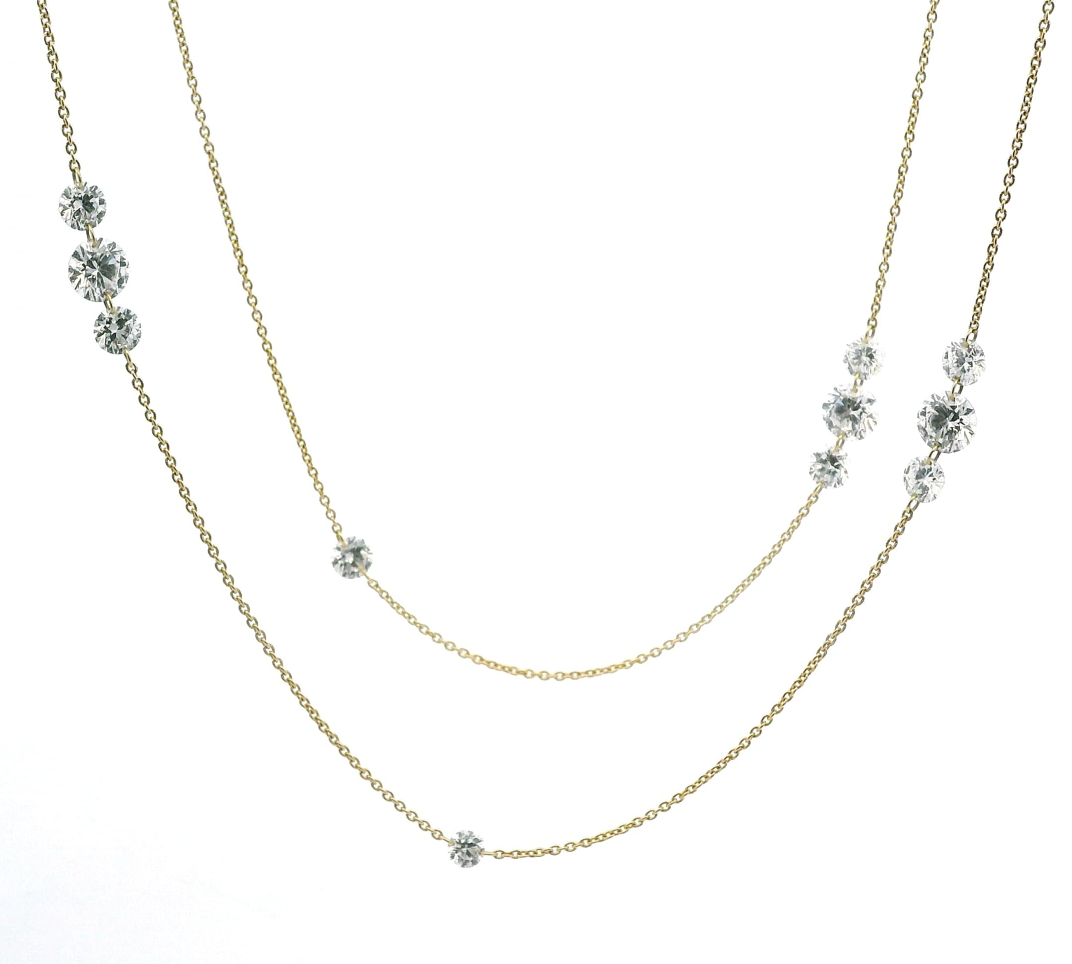 Necklace 36" / Yellow Gold / 18K 18K Gold Diamond Strand invisible Set Drilled Diamond and Chain Necklace, 36", Lab Grown