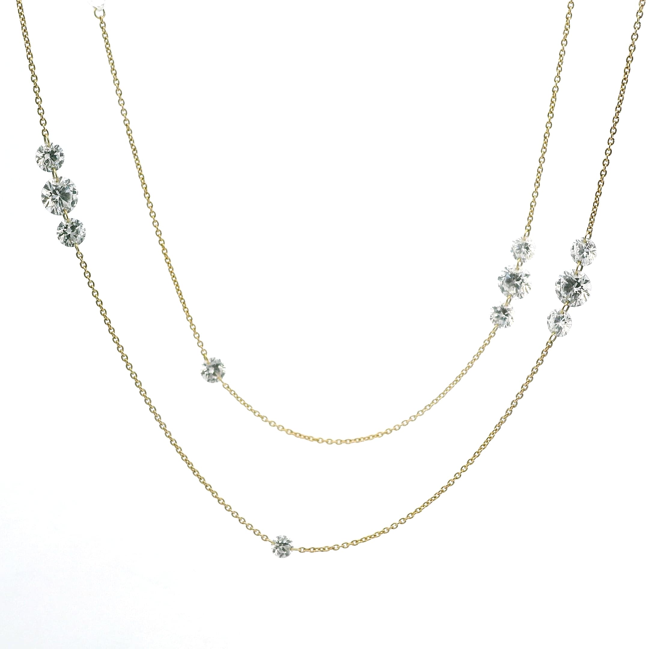 Necklace 36" / Yellow Gold / 18K 18K Gold Diamond Strand invisible Set Drilled Diamond and Chain Necklace, 36", Lab Grown