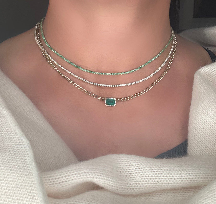 Necklace Emerald and Diamond Cuban Chain Necklace